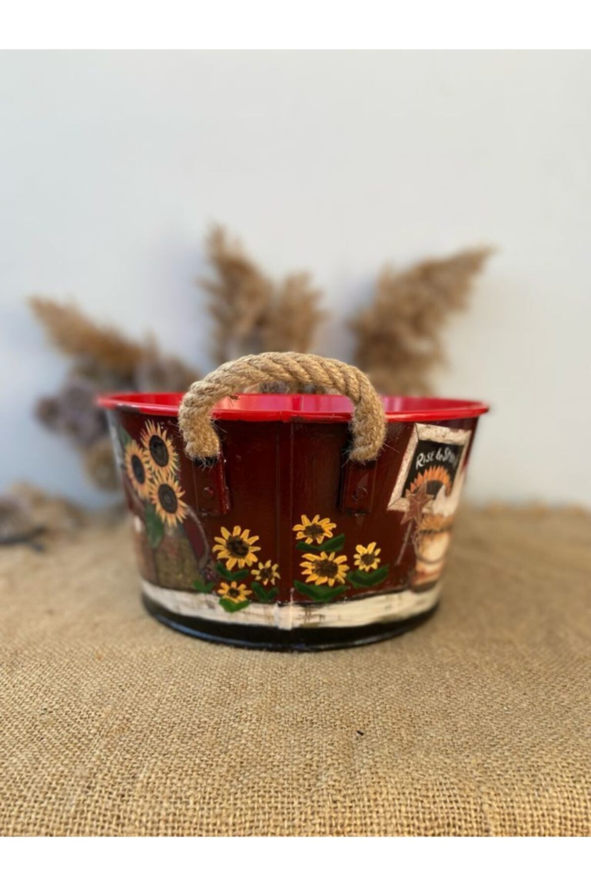 Handmadesign-Country Themed Chicken Sunflower Patterned Multi-Purpose Basket with Handle - Large Size 6