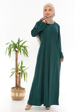 Fermuarlı Namaz Elbisesi Ferace Zümrüt Yeşili 9009