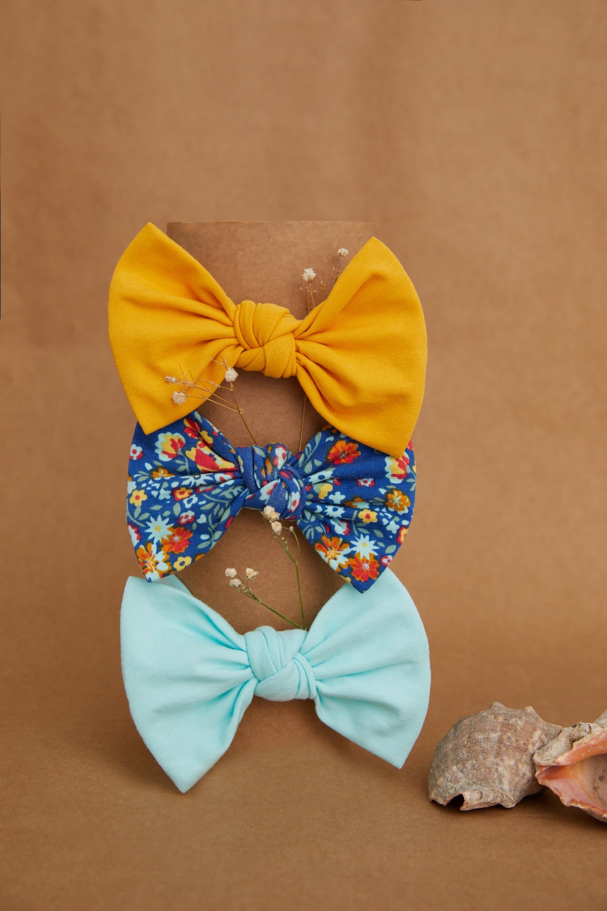 Babygiz El Yapımı Yumuşak Fiyonk Bağlamalı Doğal %100 Pamuklu Penye 3'lü Bebek Çocuk Kız Bandana Seti fotoğrafı 4 (önizleme)