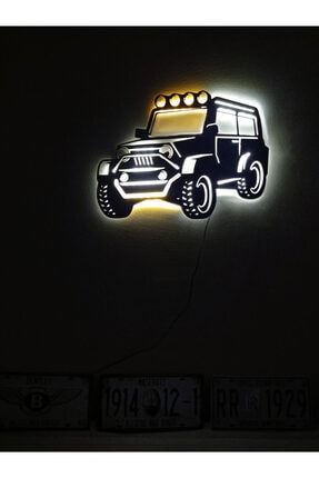 Tasarım Led Işıklı Dekoratif Jeep Araç Tablo Duvar Süsü Dekorasyon JA01