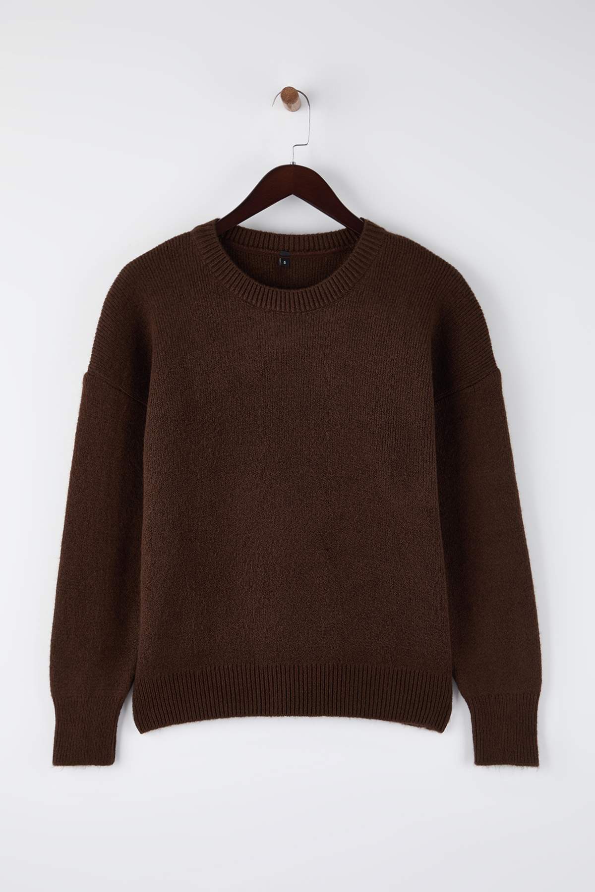 Trendyolmilla  Wardrobe Essentials Kahverengi Yünlü Premium İplik Basic Geniş Kalıp Triko Kazak | TWOAW26KZ00065 - Görsel 5