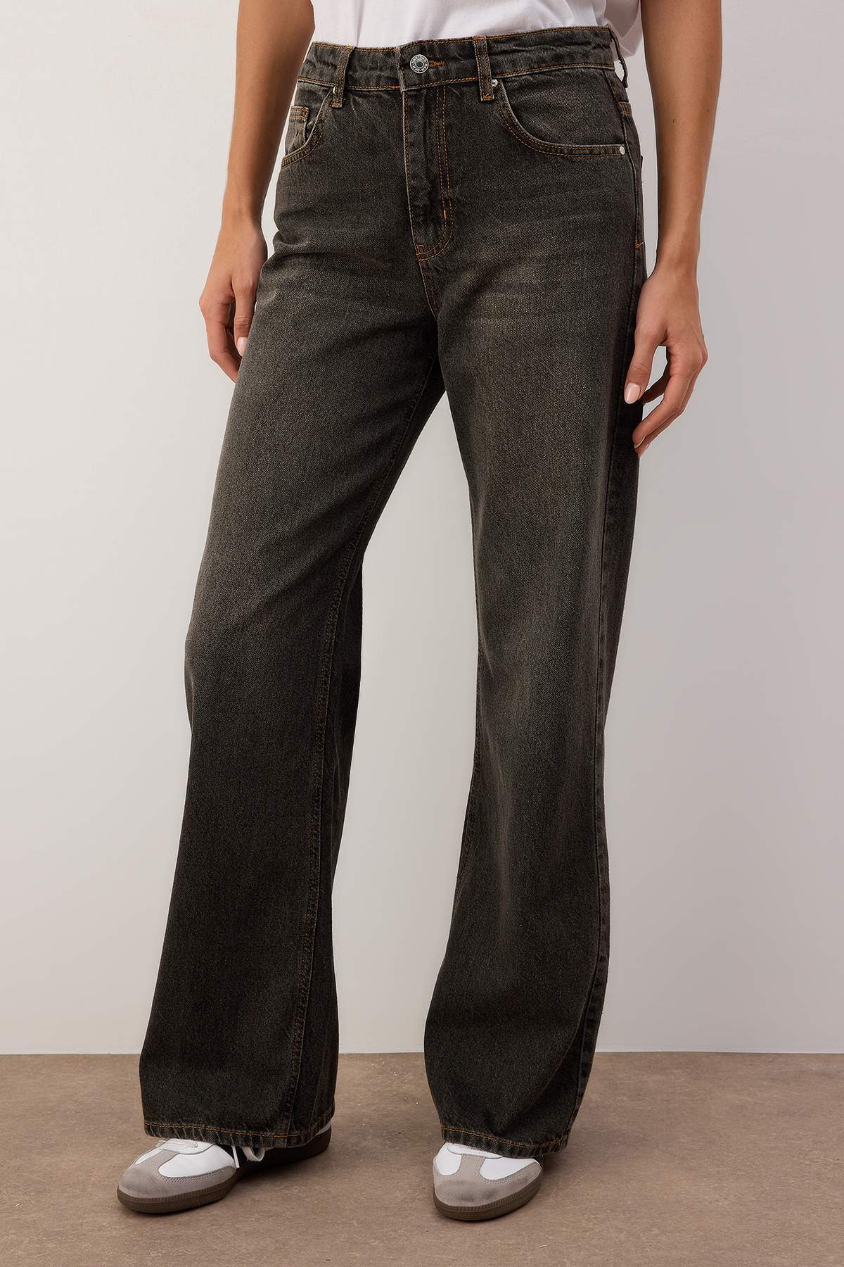 Trendyolmilla  Antrasit Yüksek Bel Vintage Yıkama Geniş Paça Wide Leg Jeans TWOAW26JE00124 - Görsel 3