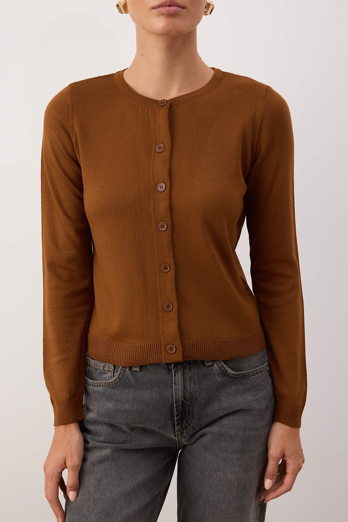 Trendyolmilla  Kahverengi-Taş İkili Paket Bisiklet Yaka Triko Hırka TWOAW25HI00344 - Görsel 3