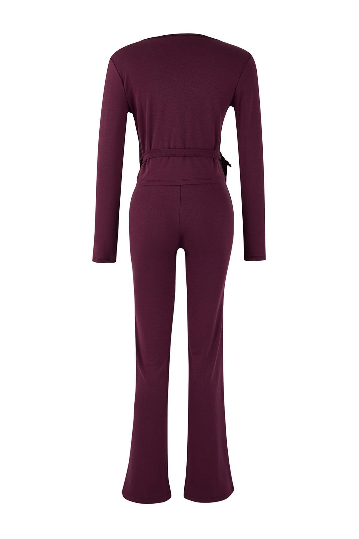 Trendyolmilla  Mürdüm Kruvaze Kapama Vucüda Oturan Uzun Kollu Esnek Örme Alt-Üst Takım TWOAW26AU00029 - Görsel 6