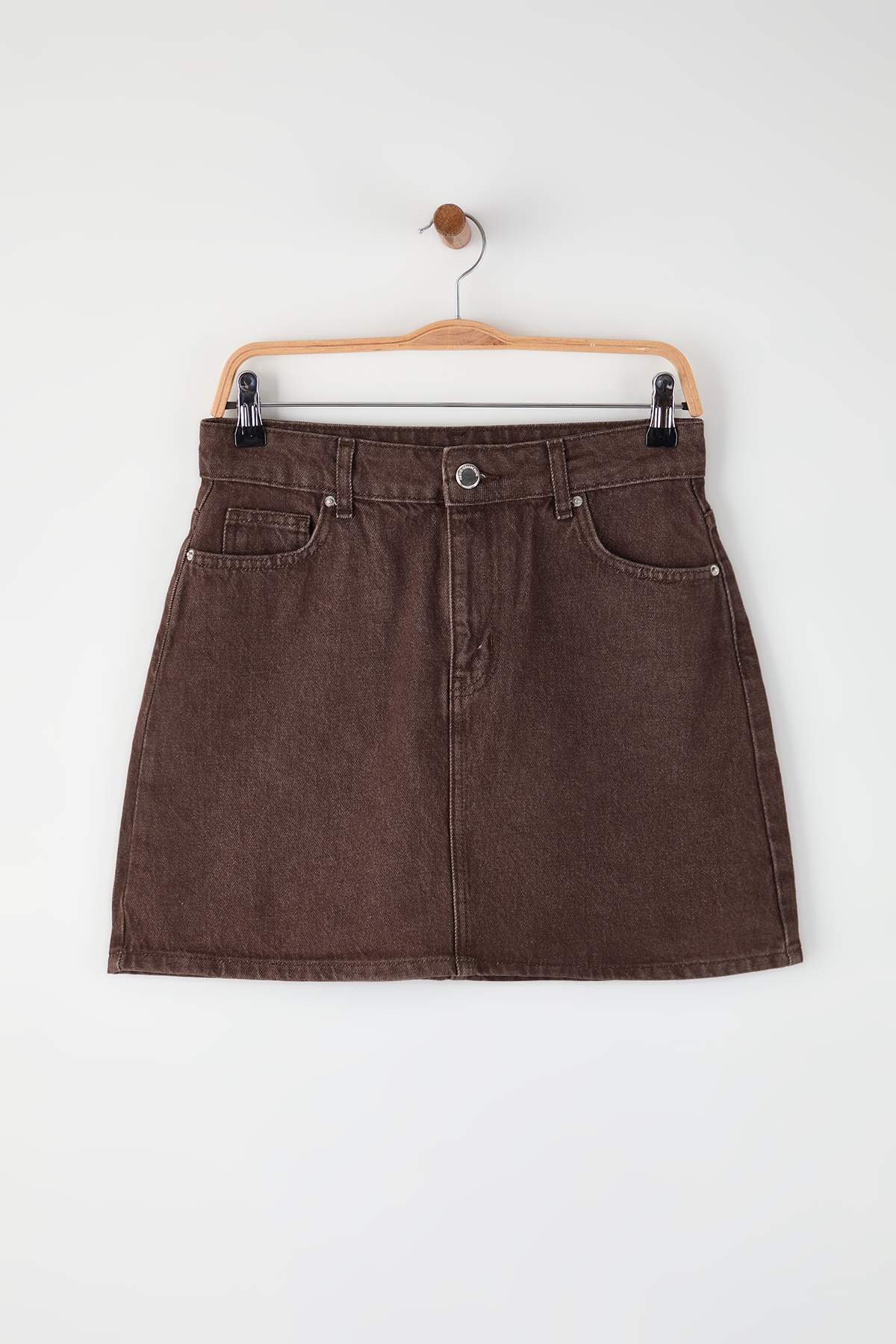 Trendyolmilla  Açık Kahverengi Mini Basic Denim Etek TWOAW26ET00049 - Görsel 5