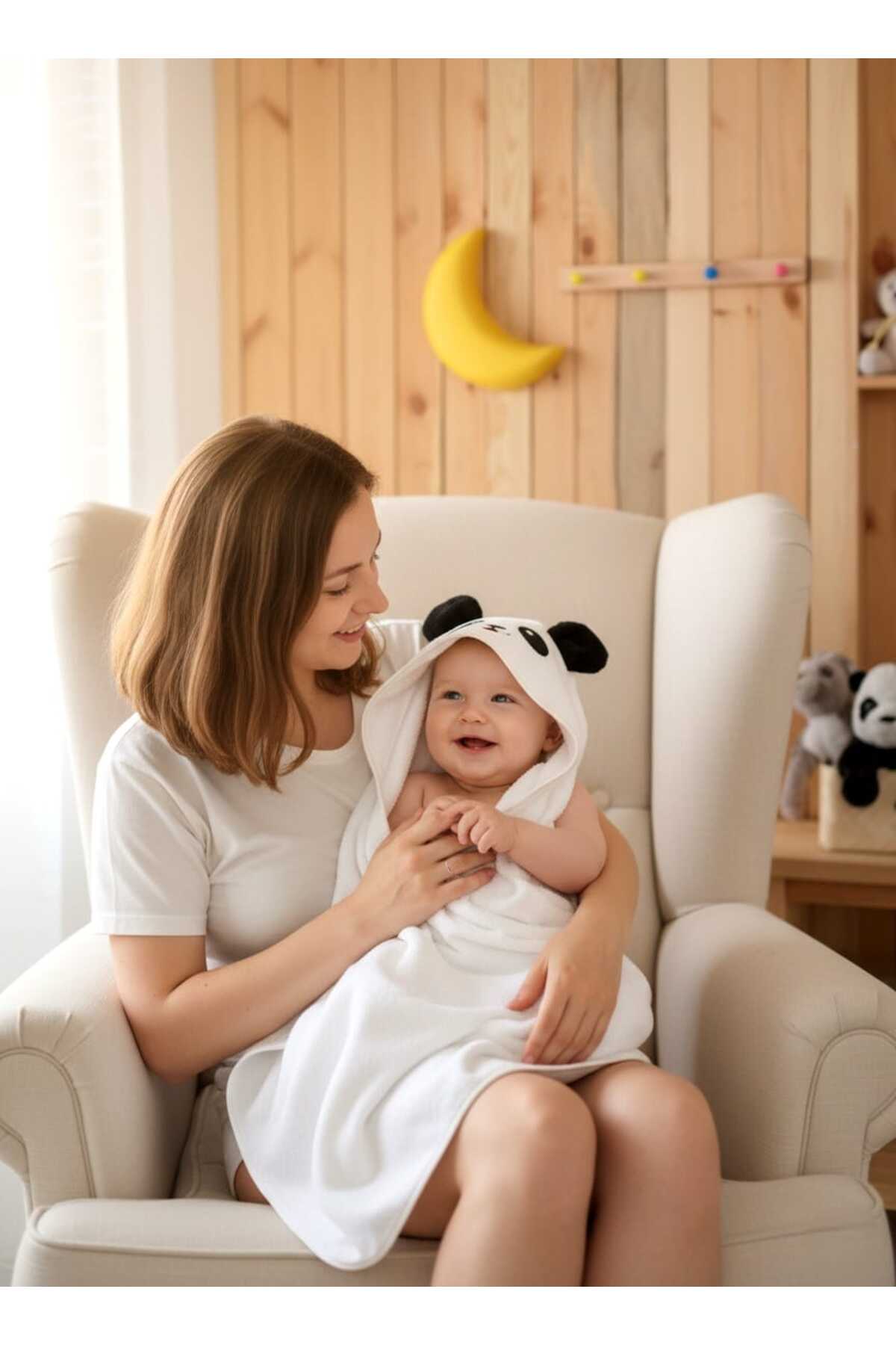 Alpar Tekstil %100 Pamuklu Yumuşacık Kız-erkek Yenidoğan/bebek Banyo Havlu Kundak Beyaz/ Panda fotoğrafı 2 (önizleme)