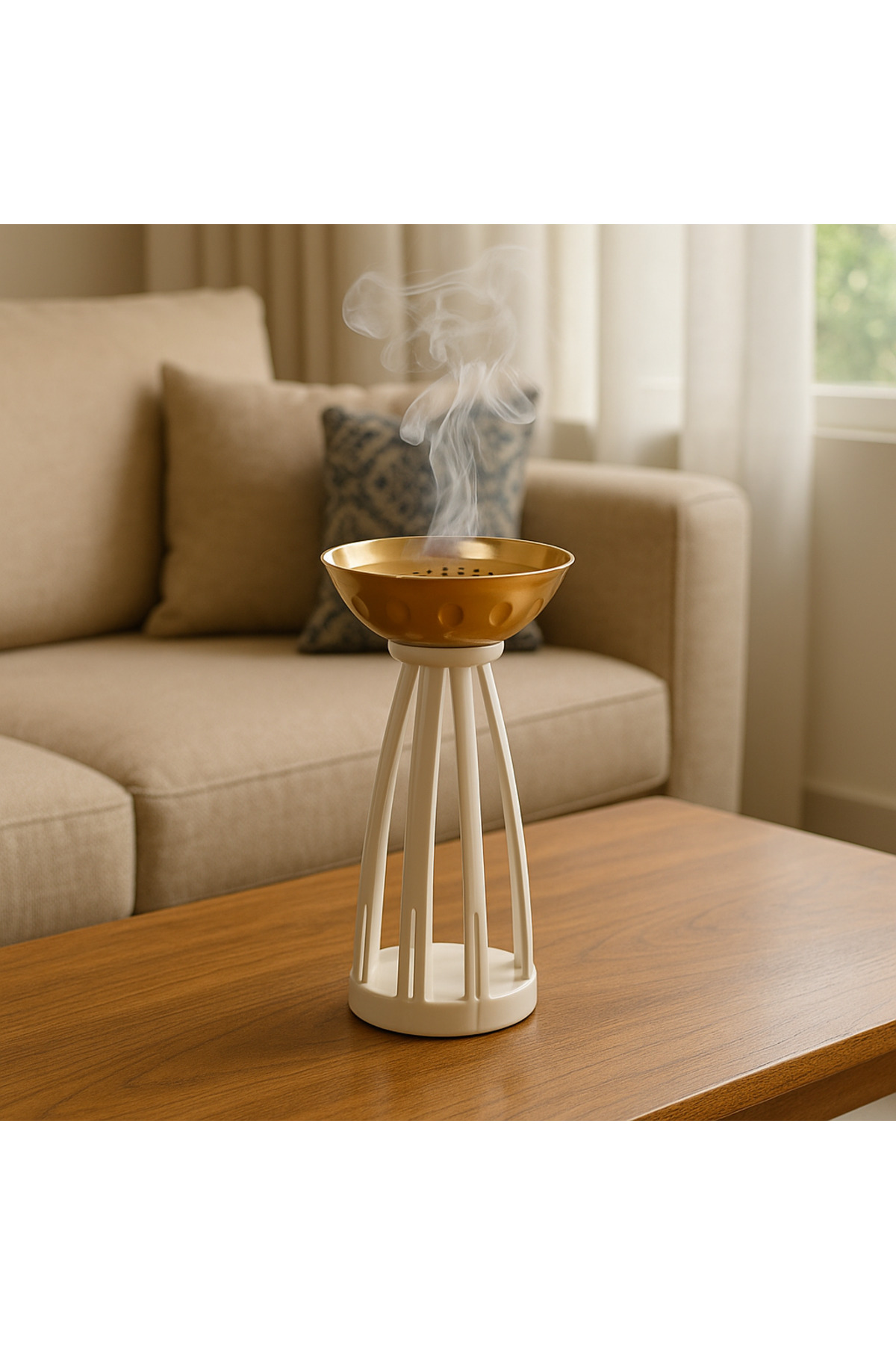 مبخرة فاخرة بتصميم عصري لون أبيض برائحة العود