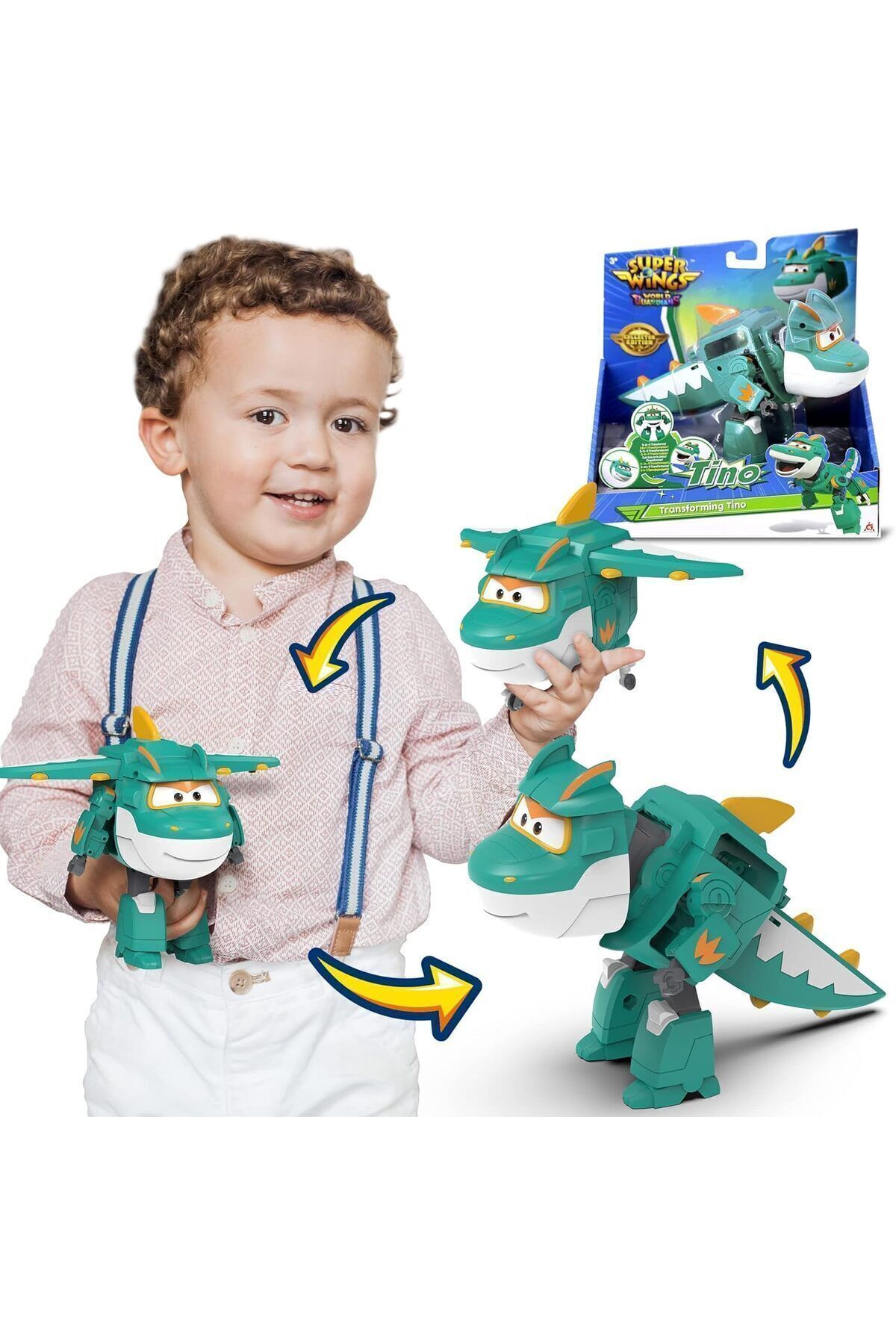 Genel Markalar Harika Kanatlar Robottan Uçağa Dönüşen Tino Dinozor Oyuncak Figür - Super Wings