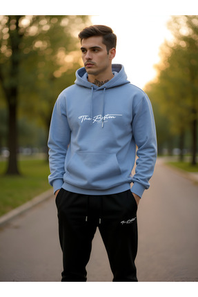 Shine Stone Boston Baskılı 3 İplik Kapüşonlu Alt Üst Takım