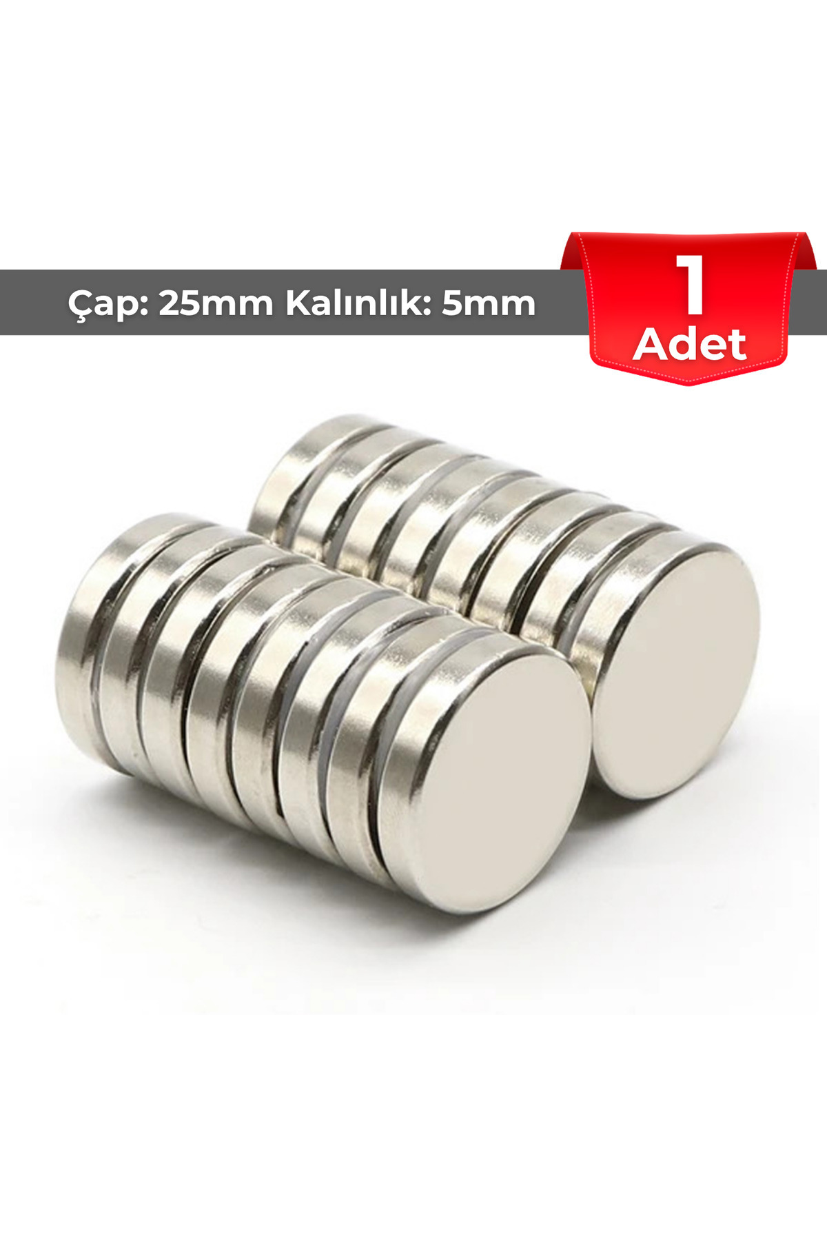 NeoHobi [1 Adet] Neodyum Mıknatıs Çap: 25mm Kalınlık: 5mm [D25x5] NdFeB Güçlü Mıknatıs – Yuvarlak [NM087]