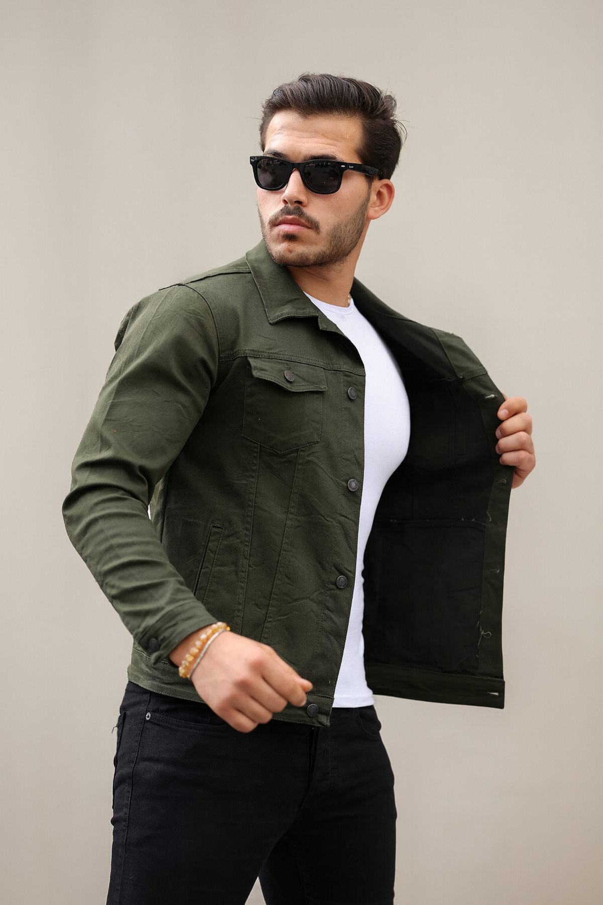 Pobudo  Haki Renk Erkek Kot Ceket - Görsel 3