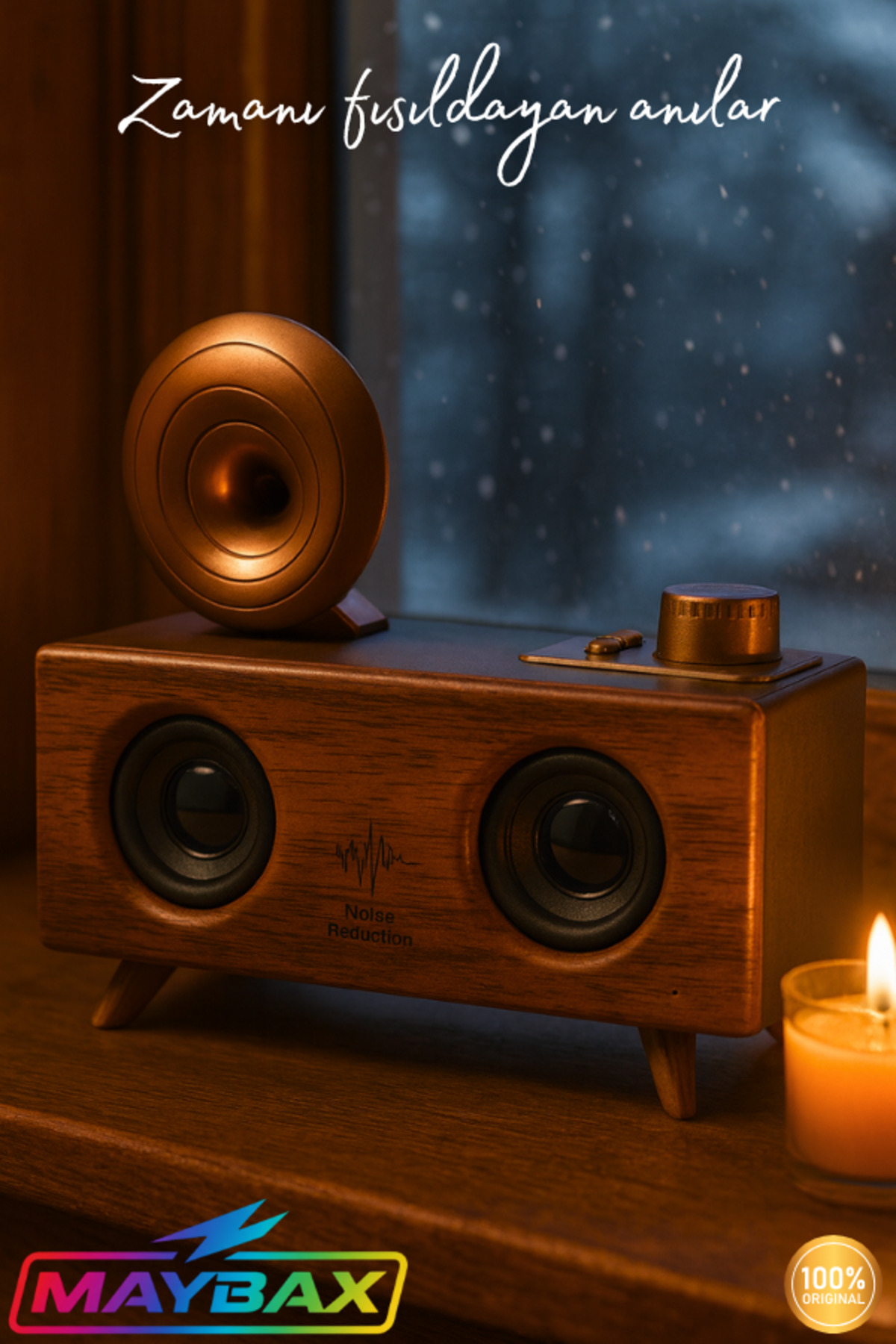 Maybax Gramafon Tasarımlı Radyolu Müzik Çalar 3d Yüksek Ses Kalitesi USB TF Kart Aux Bluetooth