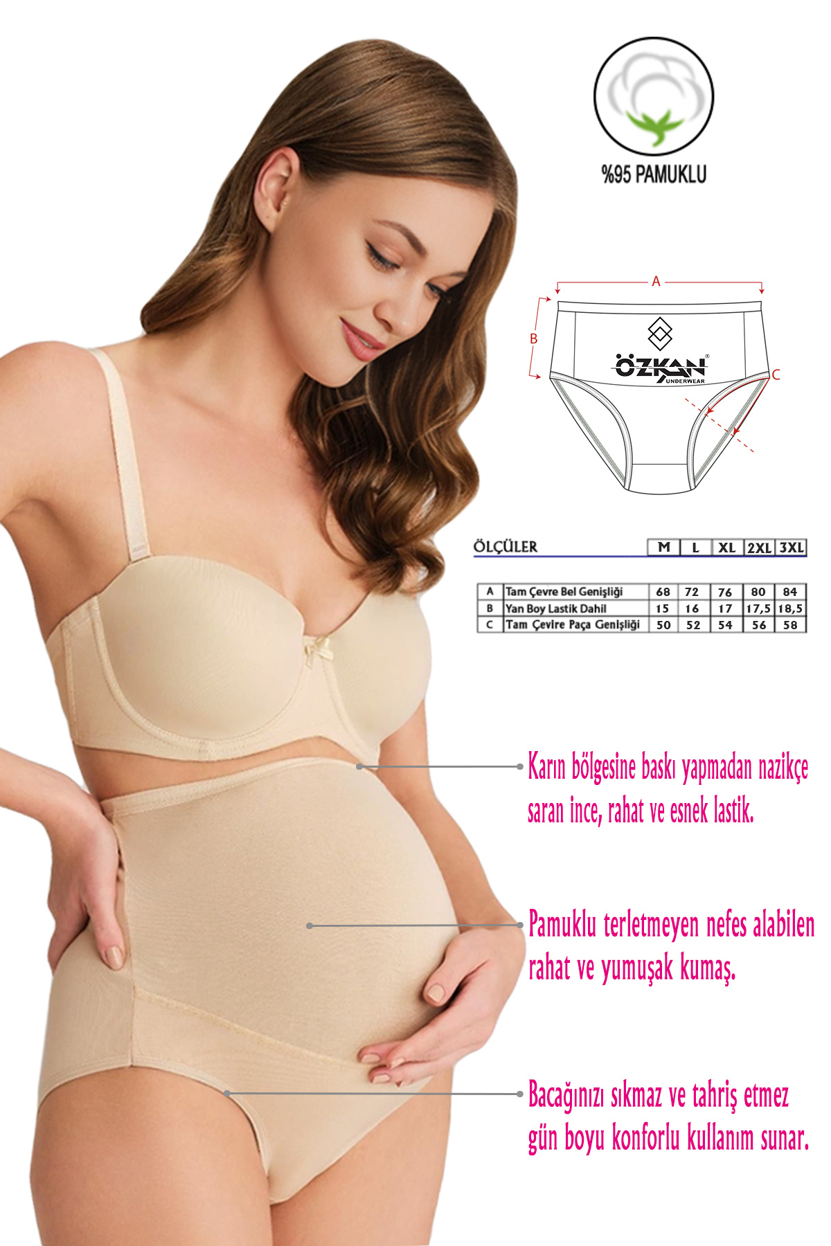 ÖZKAN underwear Özkan 23582 3'lü Paket Kadın Siyah Beyaz Ten Rengi Pamuklu Likralı Süprem Hamile Lohusa Yüksek Bel B fotoğrafı 6 (önizleme)