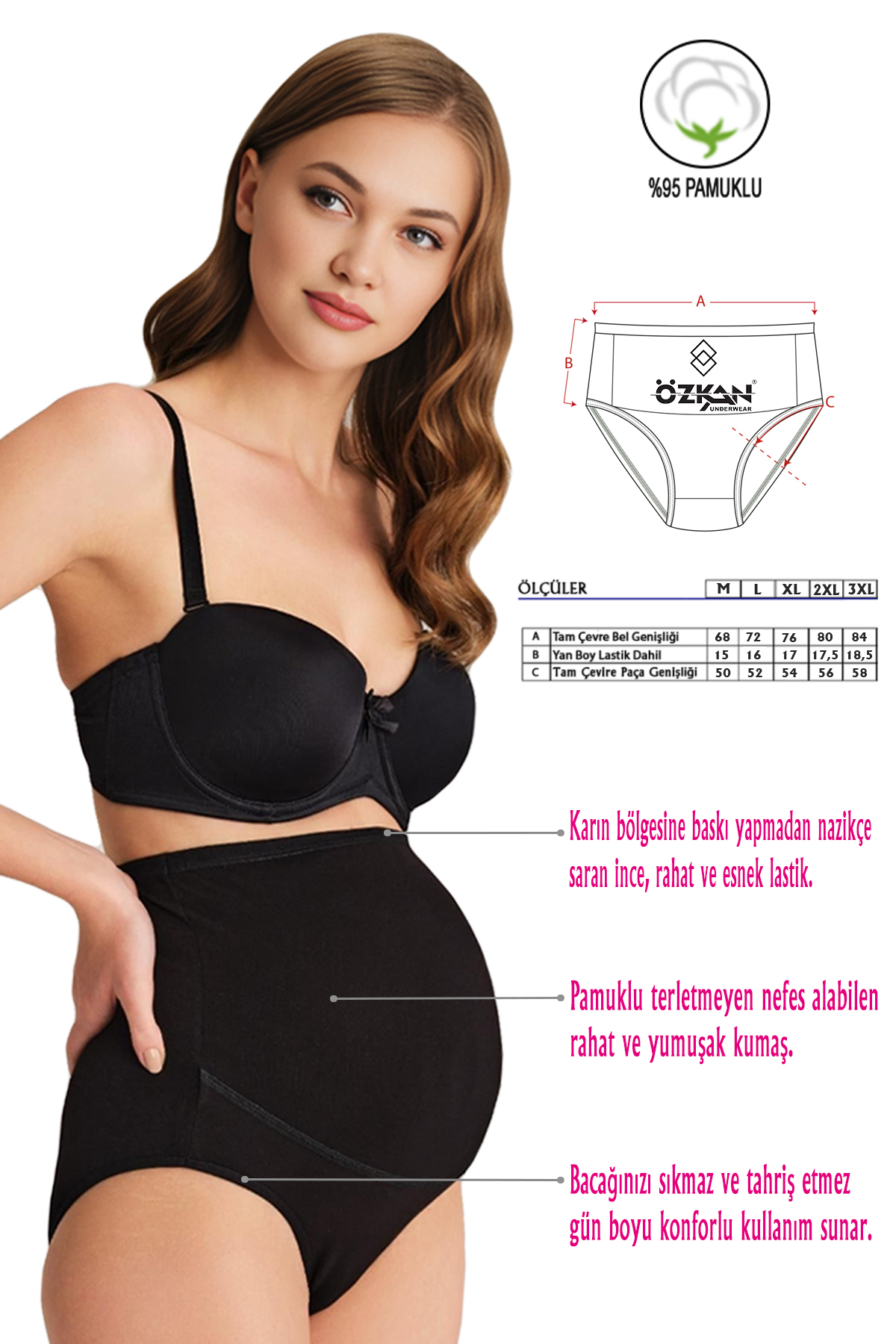 ÖZKAN underwear Özkan 23582 3'lü Paket Kadın Siyah Renk Pamuklu Likralı Süprem Hamile Lohusa Yüksek Bel Bato Külot fotoğrafı 2 (önizleme)