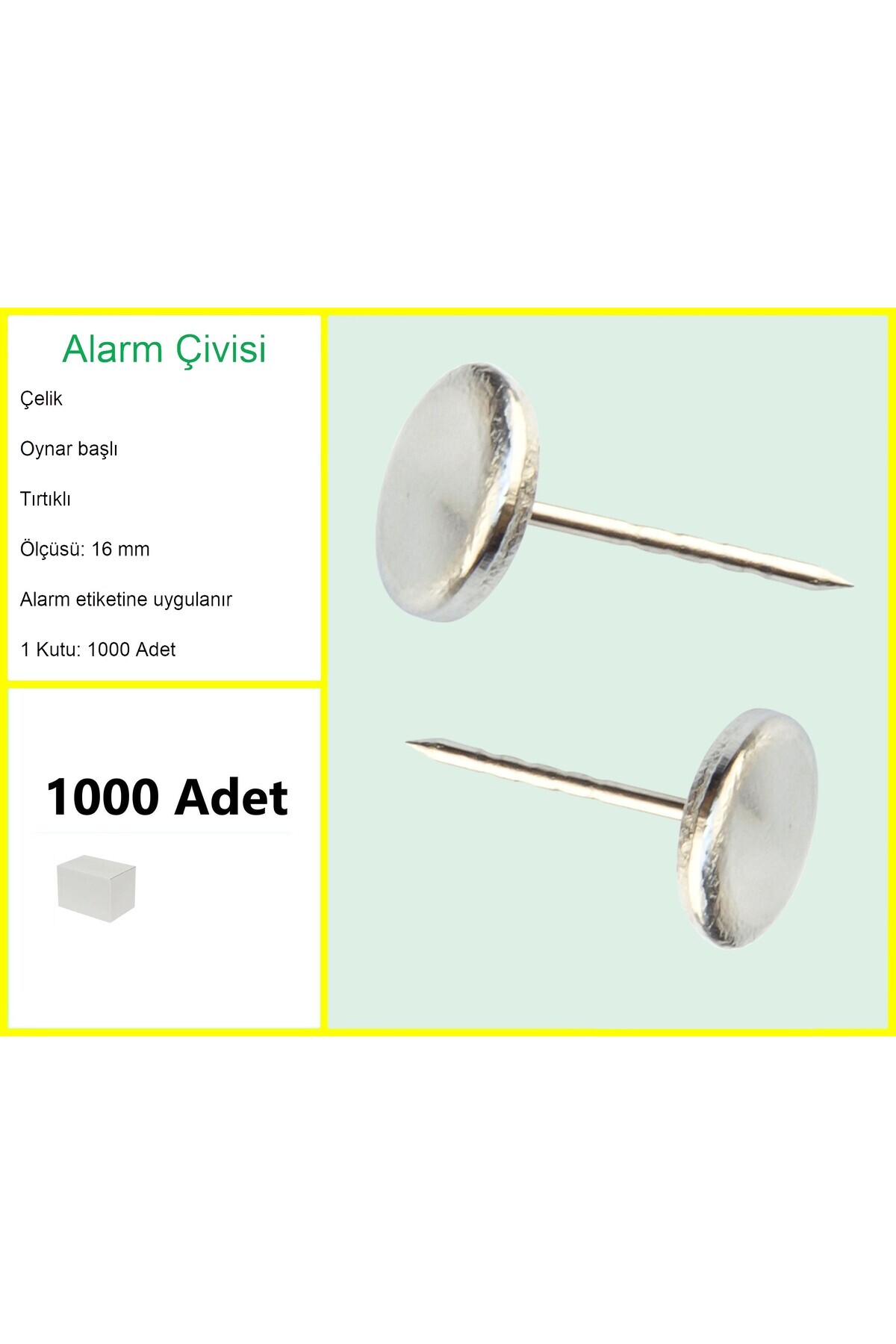 Genel Markalar Alarm Etiketi Çivisi Metal Başlı 1000'lı Kutu
