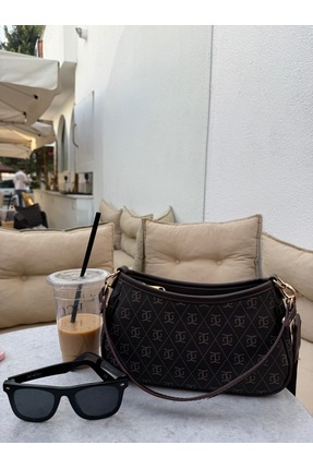 REVENKO Farme Monogram Baget ve Çapraz Çanta Kahverengi