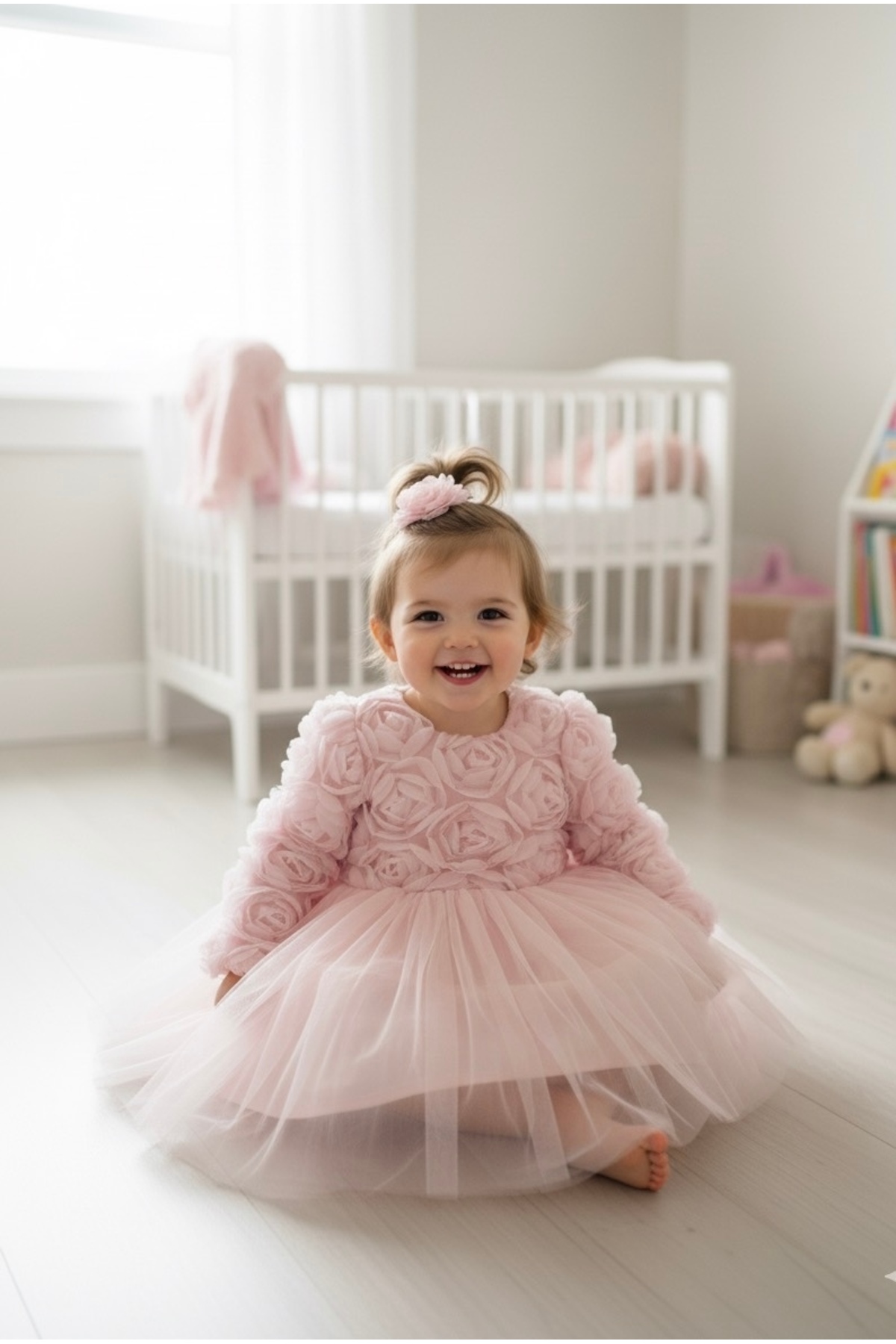 BİLGEN Style KIZ BEBEK ELBİSE GÜL DESENLİ KOYU PEMBE ÇIT ÇIT FİYONK LU ŞIK ÖZEL GÜN ABİYE 0-5 YAŞ %100 PAMUK fotoğrafı 4 (önizleme)