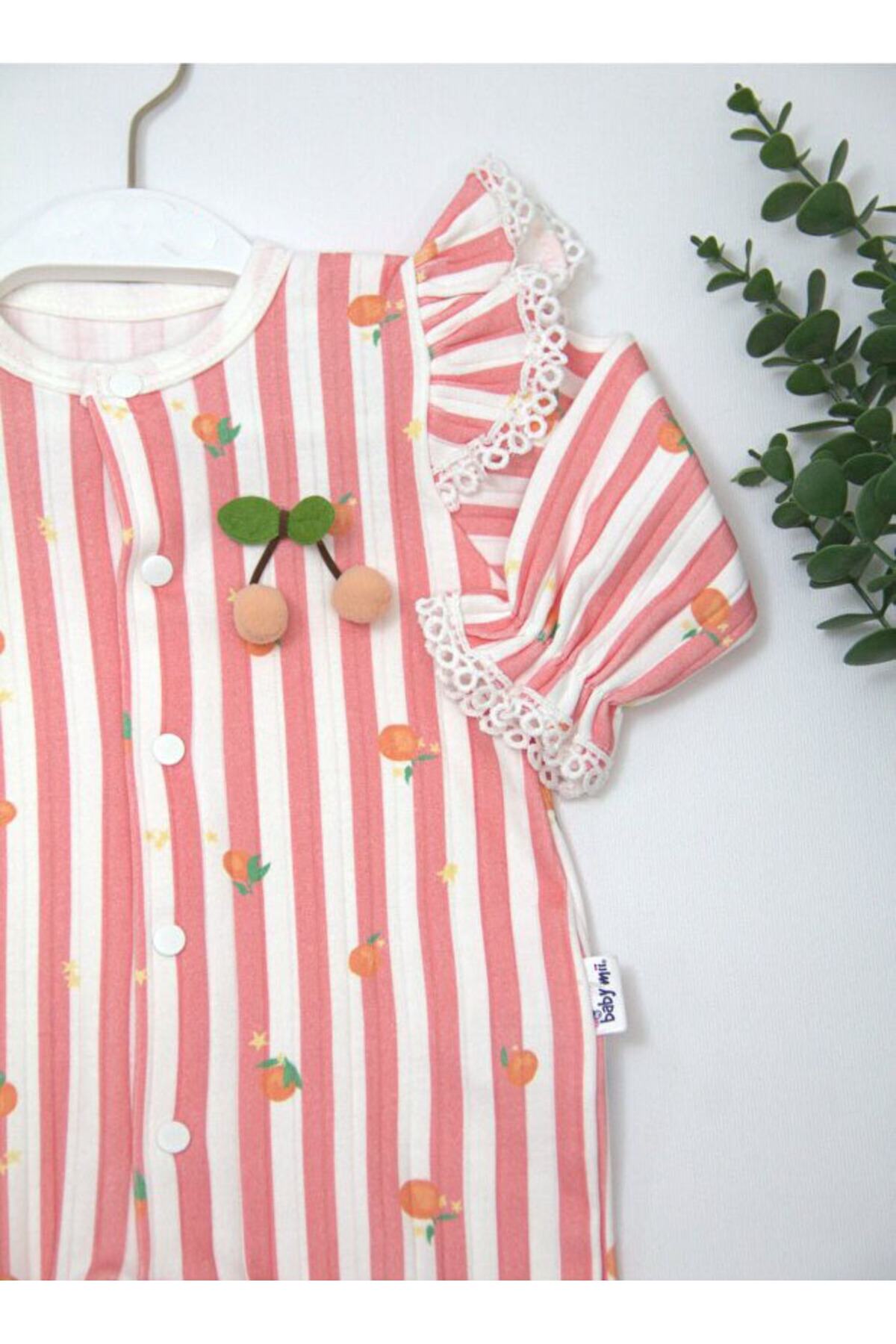 mandalinsbaby ÇİZGİLİ MEYVE BASKILI PATİKLİ KIZ BEBEK TULUM fotoğrafı 3 (önizleme)