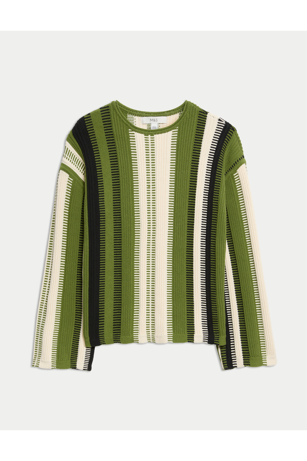 Marks & Spencer  Pamuk Karışımlı Çizgili Bisiklet Yaka Triko Kazak - Görsel 6