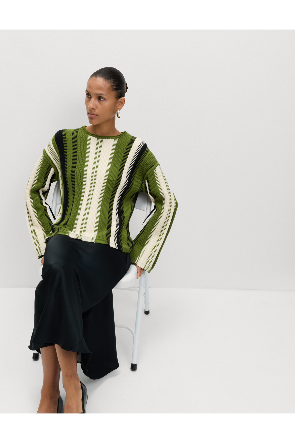 Marks & Spencer  Pamuk Karışımlı Çizgili Bisiklet Yaka Triko Kazak - Görsel 4