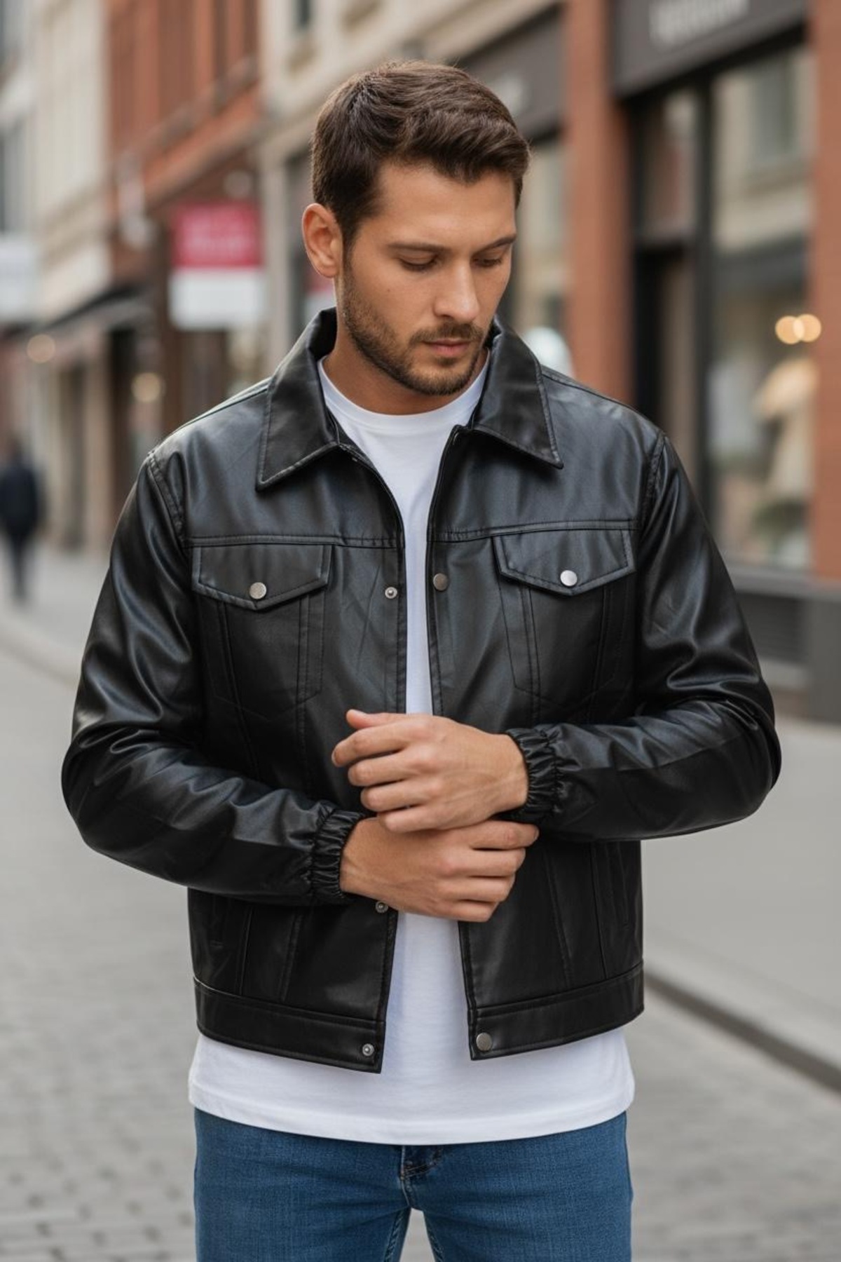 İLKCET MODA Seasonal Vintage Oversize Short Leather Jacket