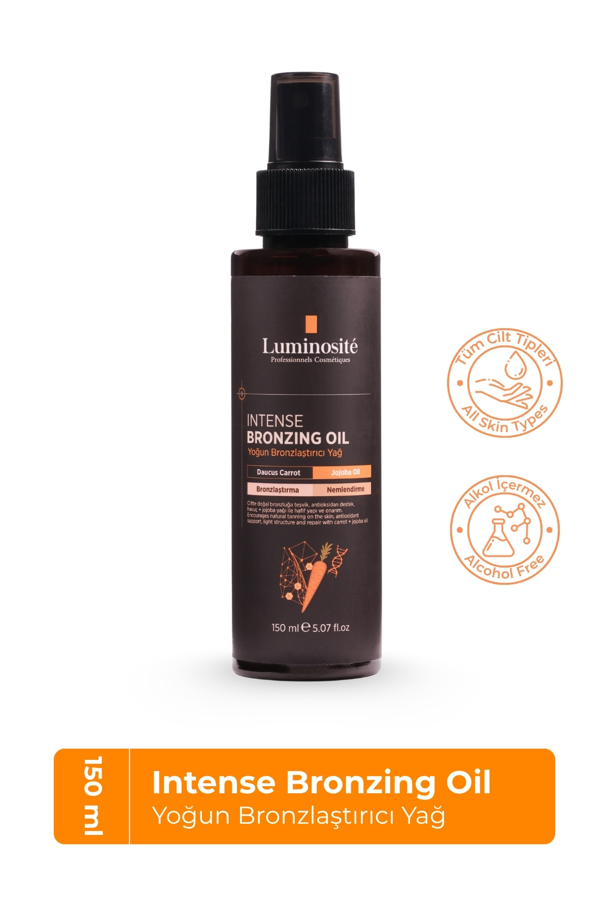 Luminosite Intense Bronzing Oil – Yoğun Bronzlaştırıcı Yağ Daucus Carota & Jojoba Oil ile Derin Nem 150 mL