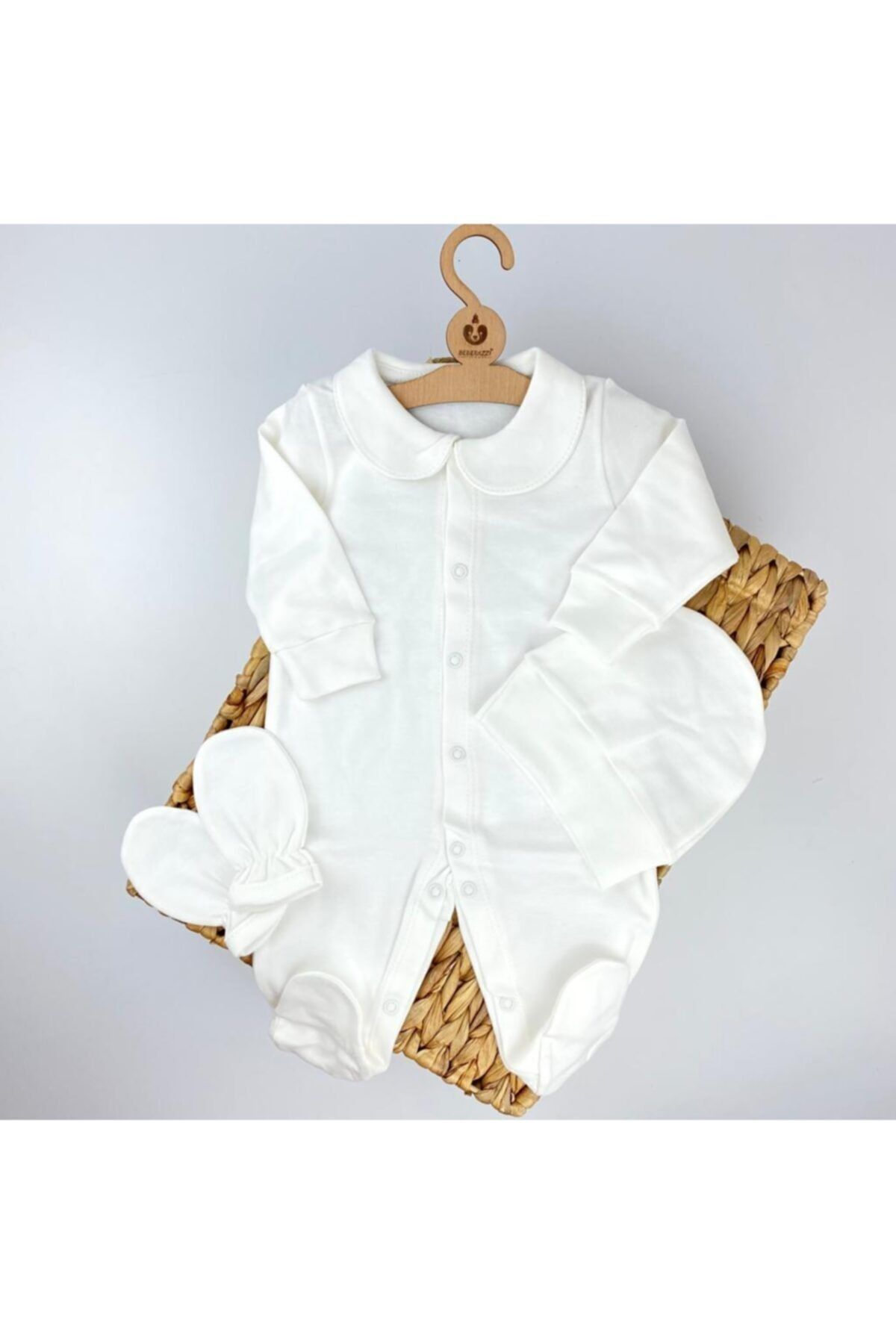 BEBERAZZİ Önden Çıtçıtlı Bebe Yaka Hastane Çıkışı Yenidoğan Tulum Mevlüt Set - Ekru fotoğrafı 2 (önizleme)