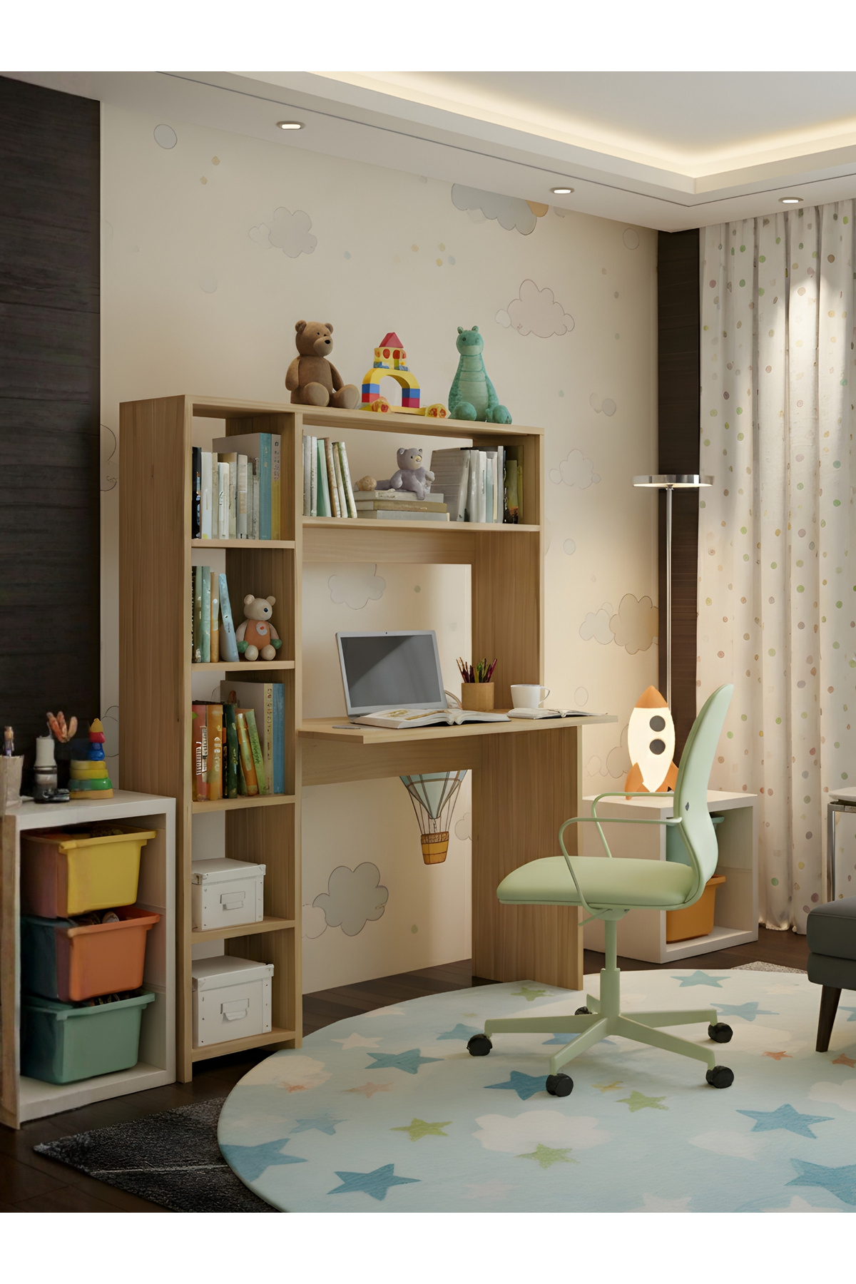 Free Home Premium MDF Ürün Modern Kitaplıklı Çalışma Masası | Raflı Öğrenci ve Home Ofis Bilgisayar Masası
