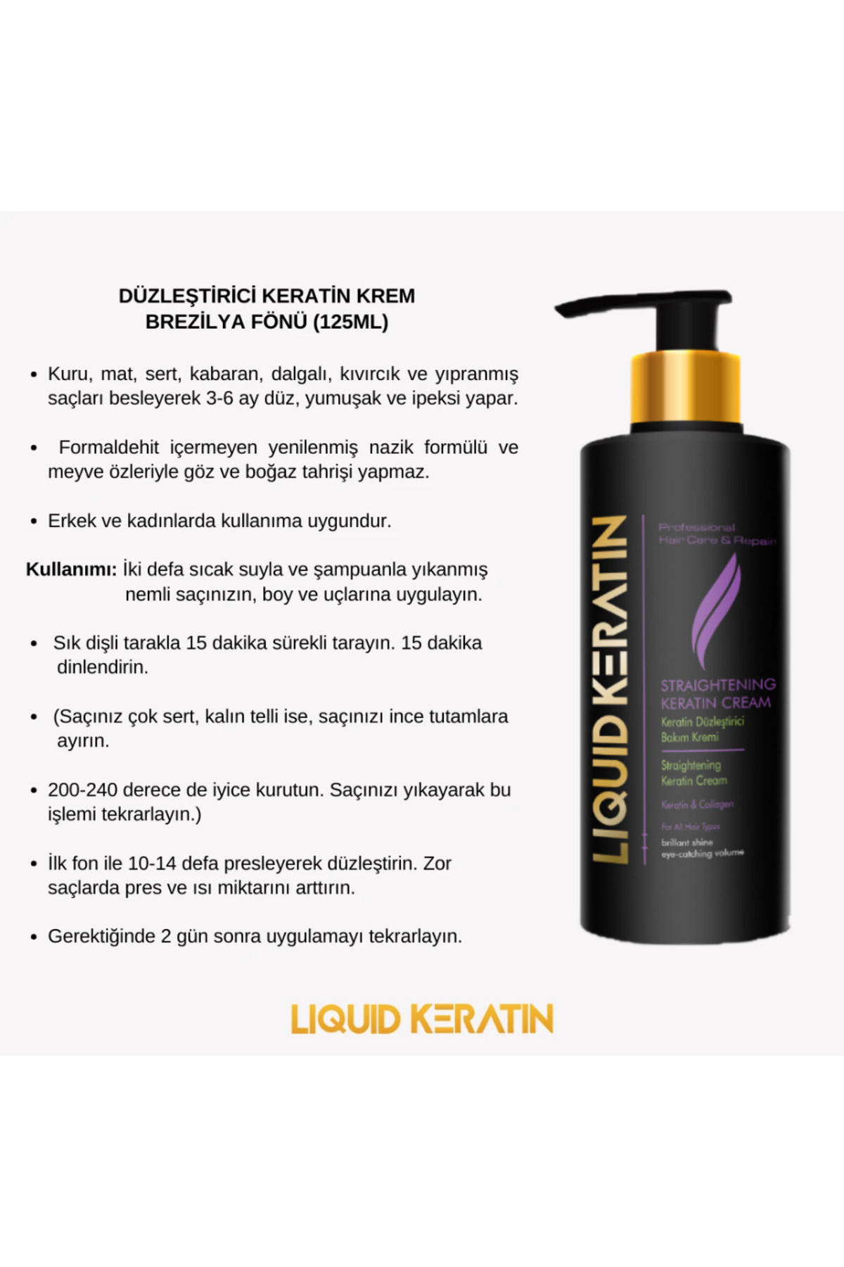 Saç Düzleştirici Keratin Bakım Kremi - Kuru, Sert, Kabaran Saçlara Pürüzsüz Yumuşaklık (125ML) — DZRC000422 — تصویر 4 از 6