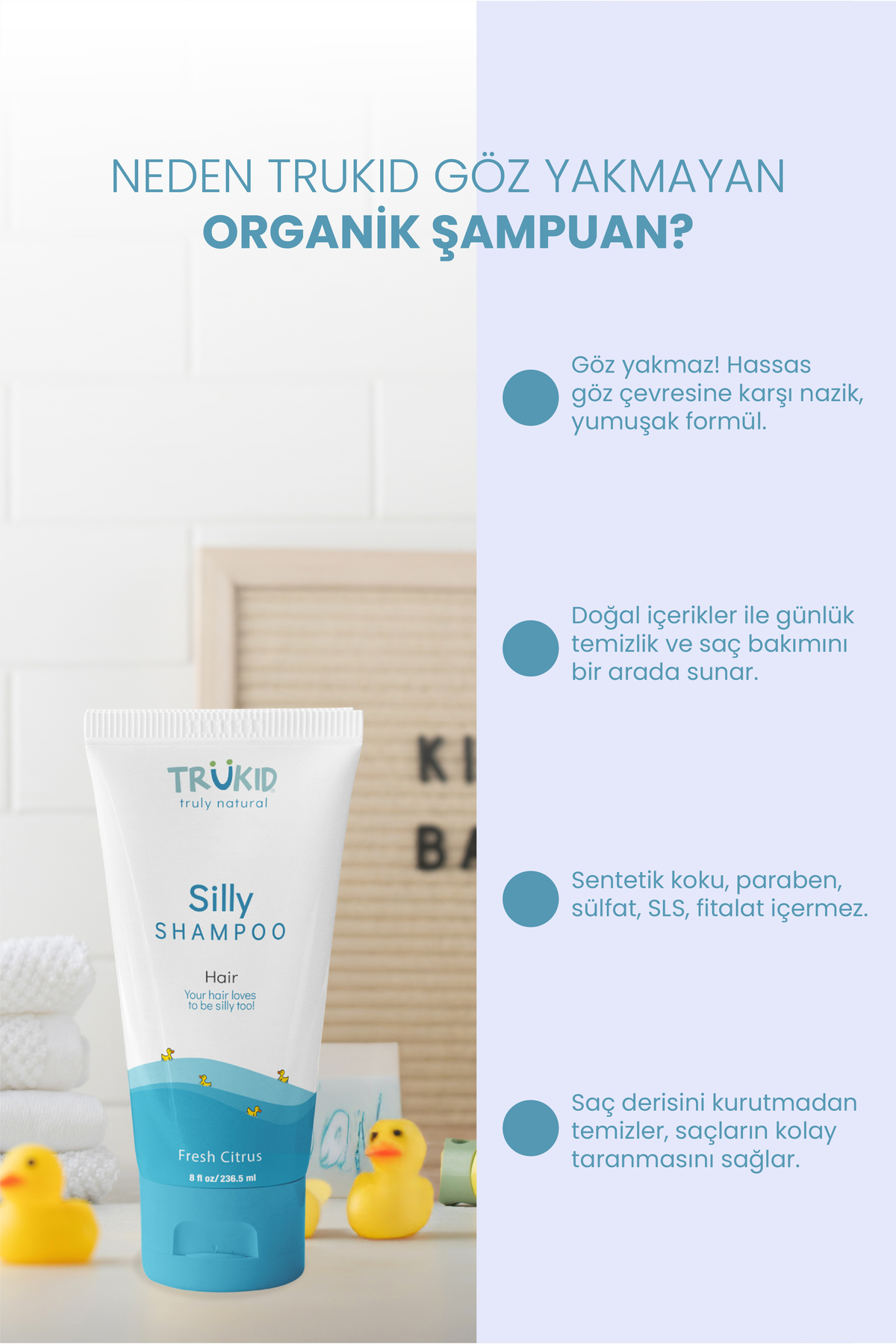 Trukid Göz Yakmayan Organik Şampuan 236.5 ml - Silly Shampoo fotoğrafı 5 (önizleme)