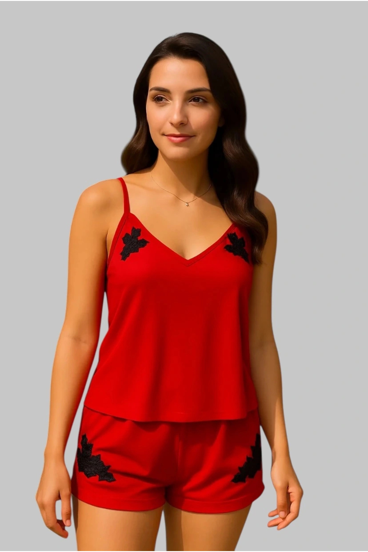 Jessica Dafer Barbara İthal Saten Gecelik Takım Aplik Detay