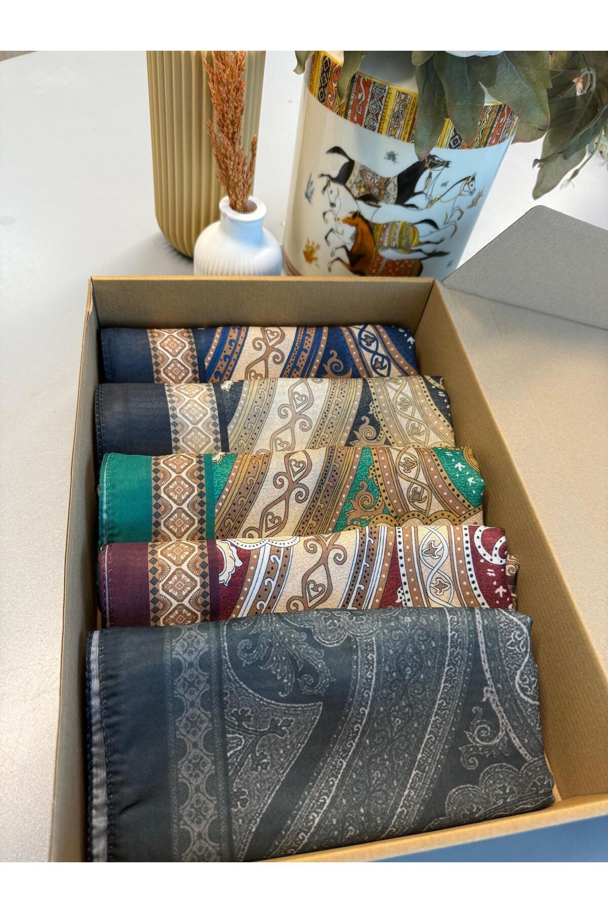 Oxygen Scarfs En 5’li Etnik Desenli Pamuk İpek Tesettür Şal – Avantajlı Set
