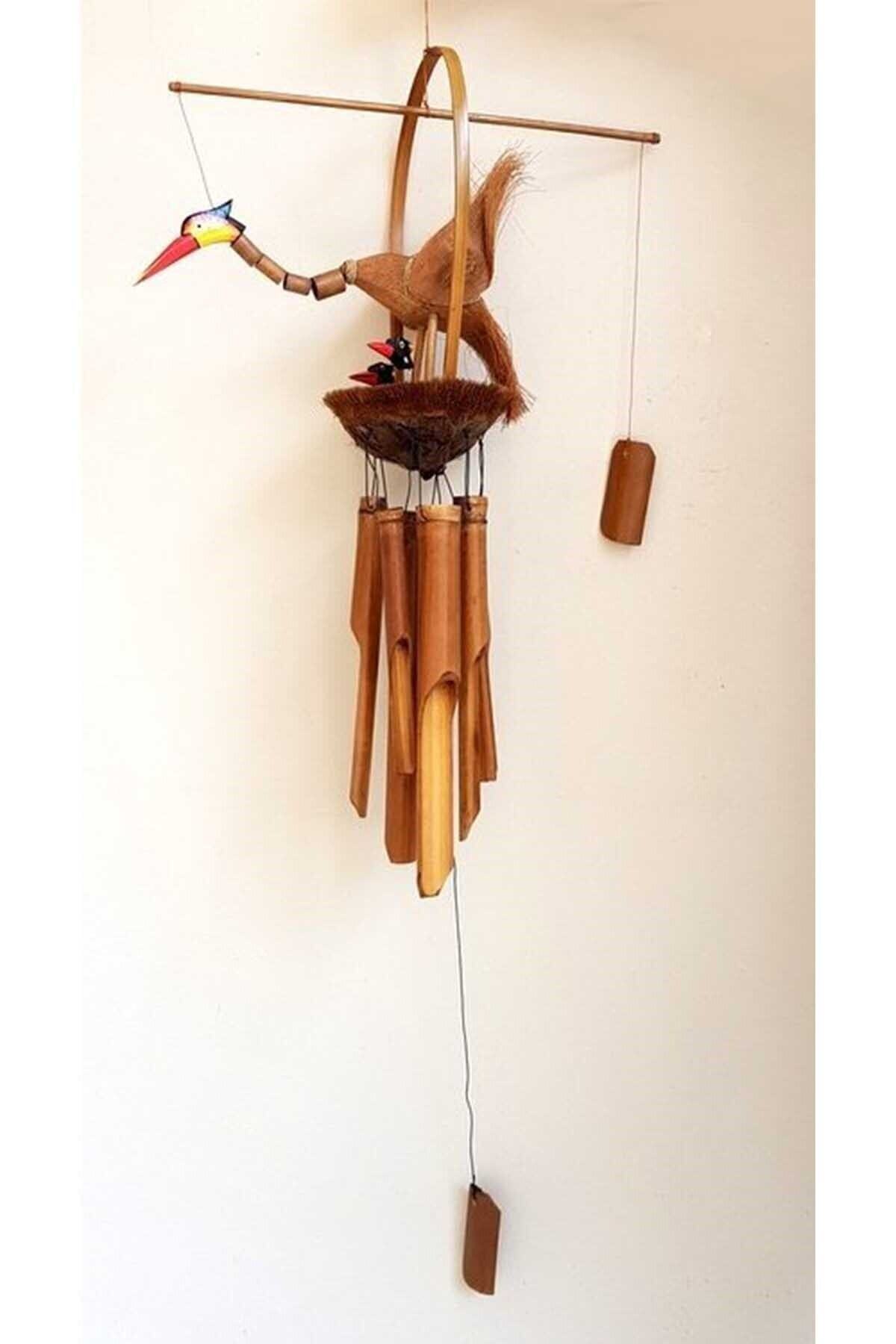 Handmade Bamboo Wind Bell with Stork Design – Garden Decor with Natural Sound 90x25 cm