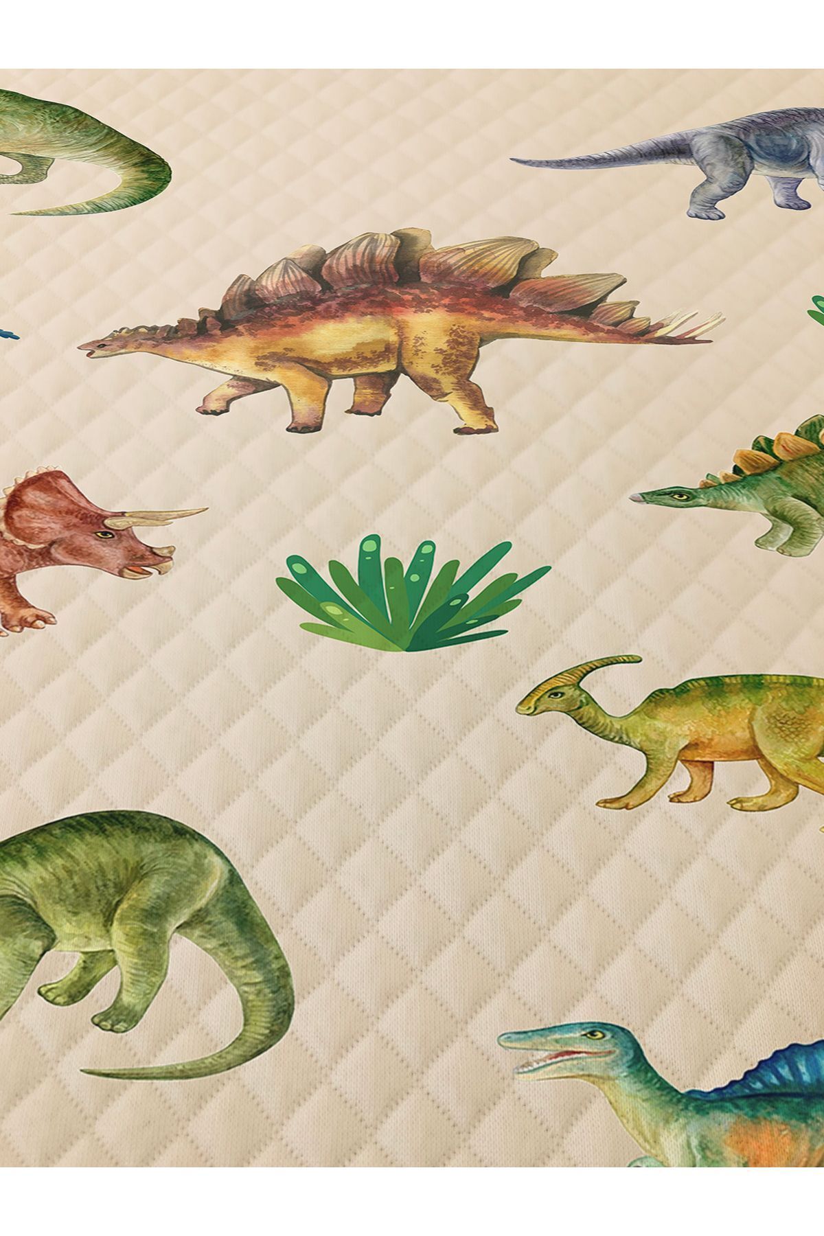 Evmila Dinozor Desenli Tek Kişilik Pike Takımı 160x230 Krem fotoğrafı 4 (önizleme)