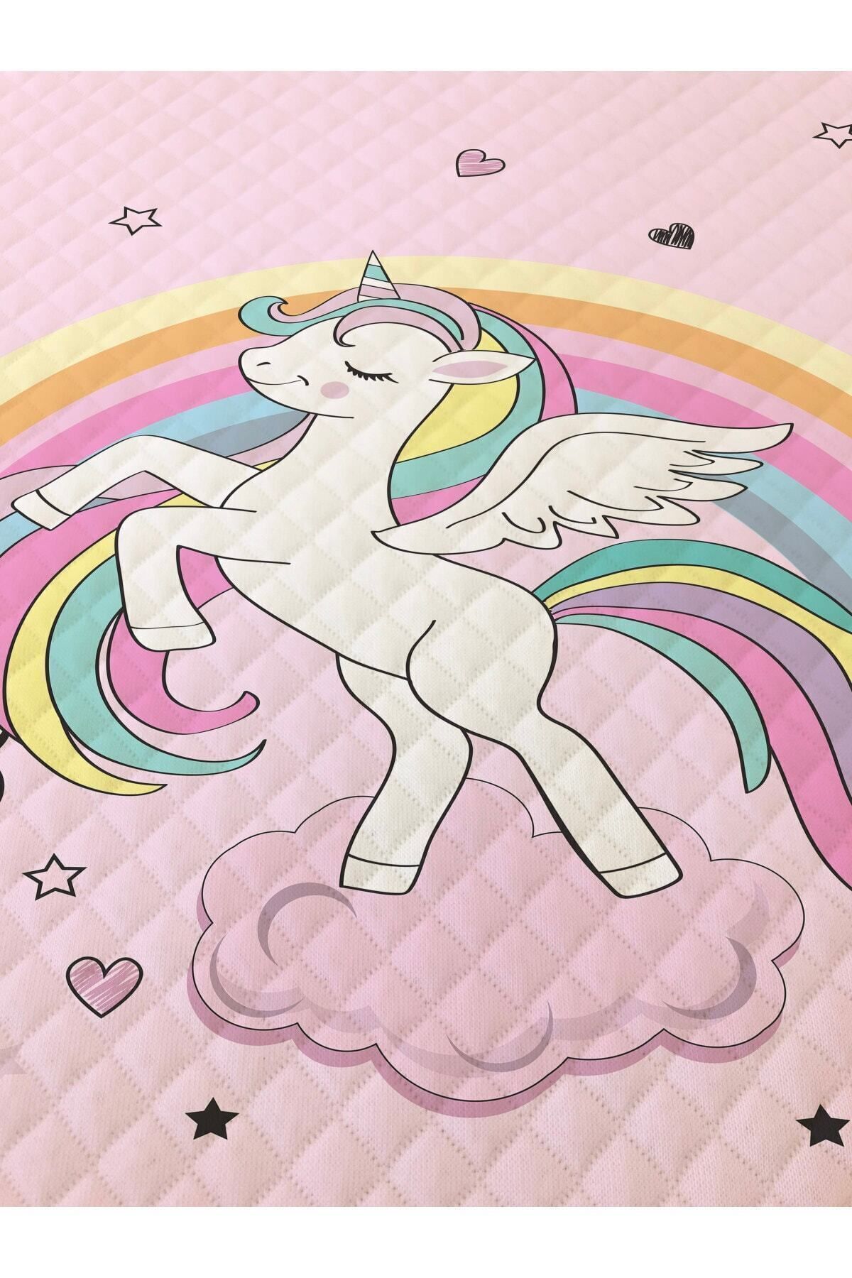 Evmila Unicorn Desenli Bebek Ve Çocuk Baskılı Tek Kişilik Pike Takımı 160x230 Pembe fotoğrafı 4 (önizleme)