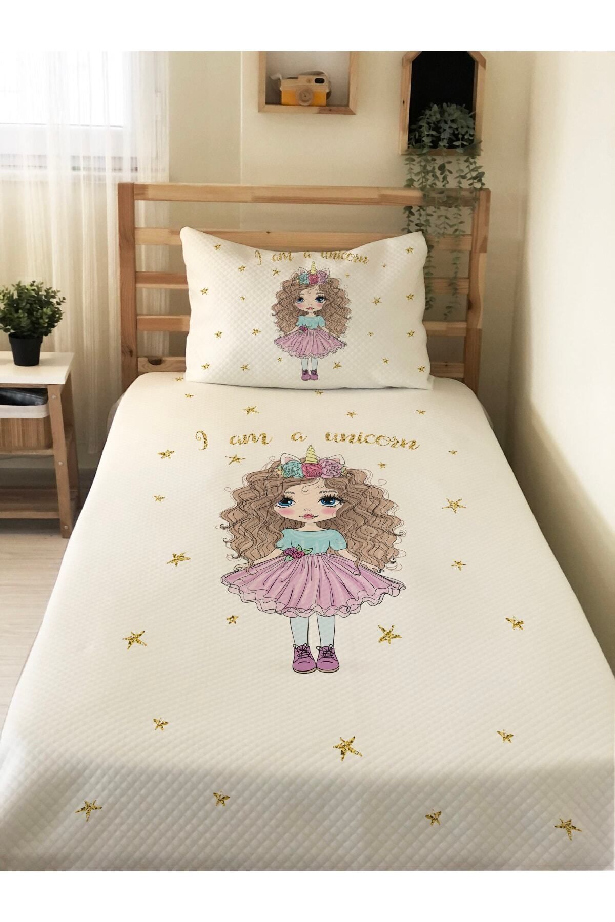 Evmila Prenses Desenli Bebek Ve Çocuk Baskılı Tek Kişilik Pike Takımı 160x230 Beyaz fotoğrafı 3 (önizleme)