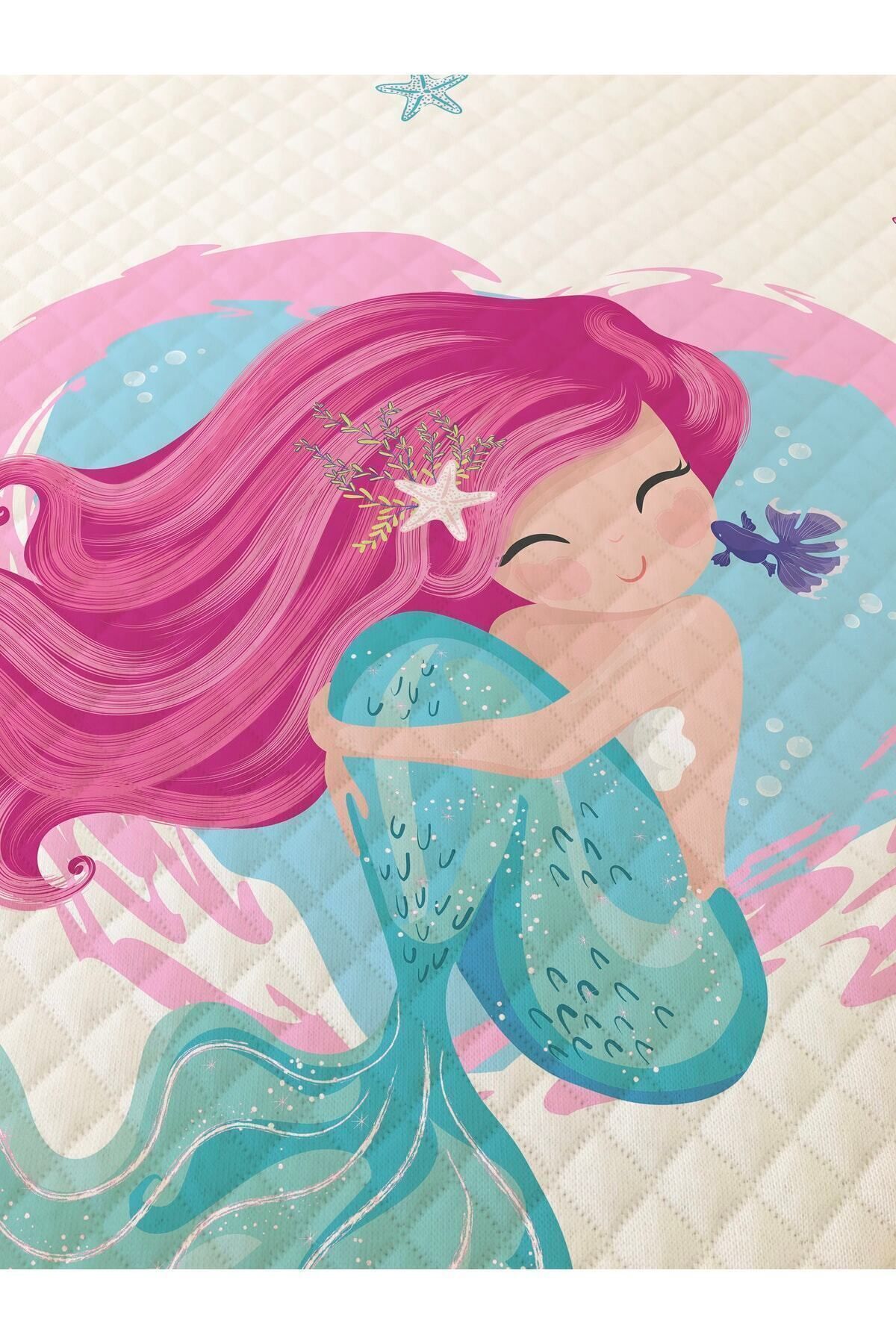 Evmila Deniz Kızı Desenli Bebek Ve Çocuk Baskılı Tek Kişilik Pike Takımı 160x230 Beyaz fotoğrafı 4 (önizleme)