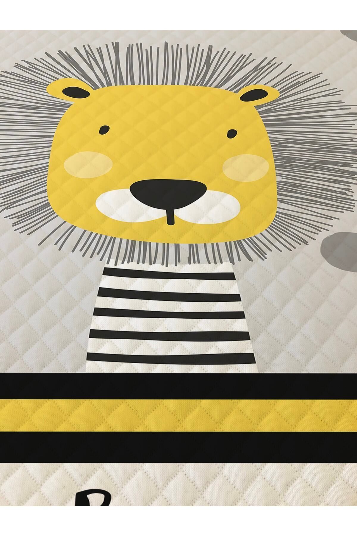 Evmila Aslan Desenli Bebek Ve Çocuk Baskılı Tek Kişilik Pike Takımı 160 X 220 Cm Gri fotoğrafı 4 (önizleme)