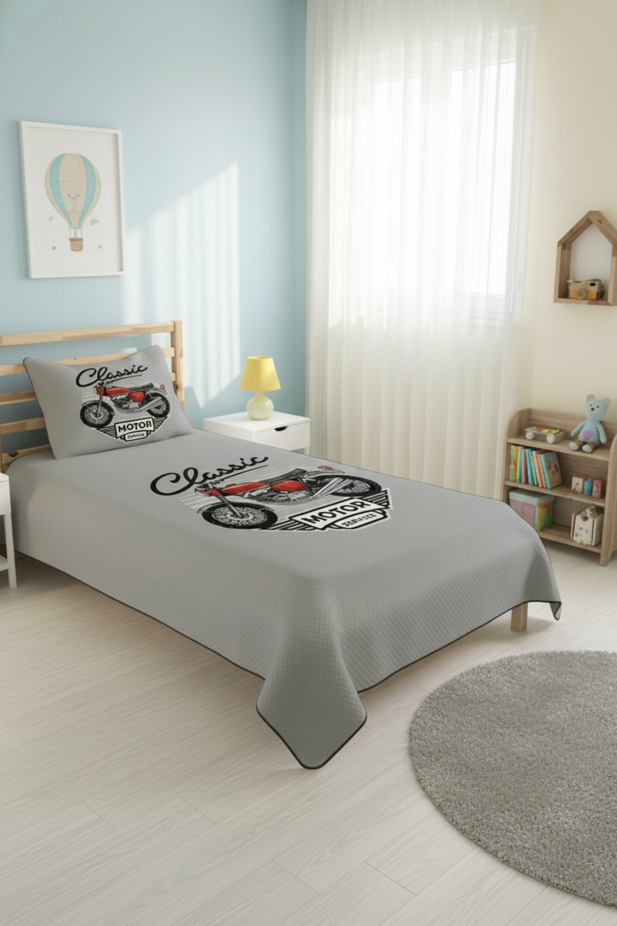 Evmila Klasik Motor Desen Tek Kişilik Çocuk Pike Takımı 160x220 cm fotoğrafı 2 (önizleme)