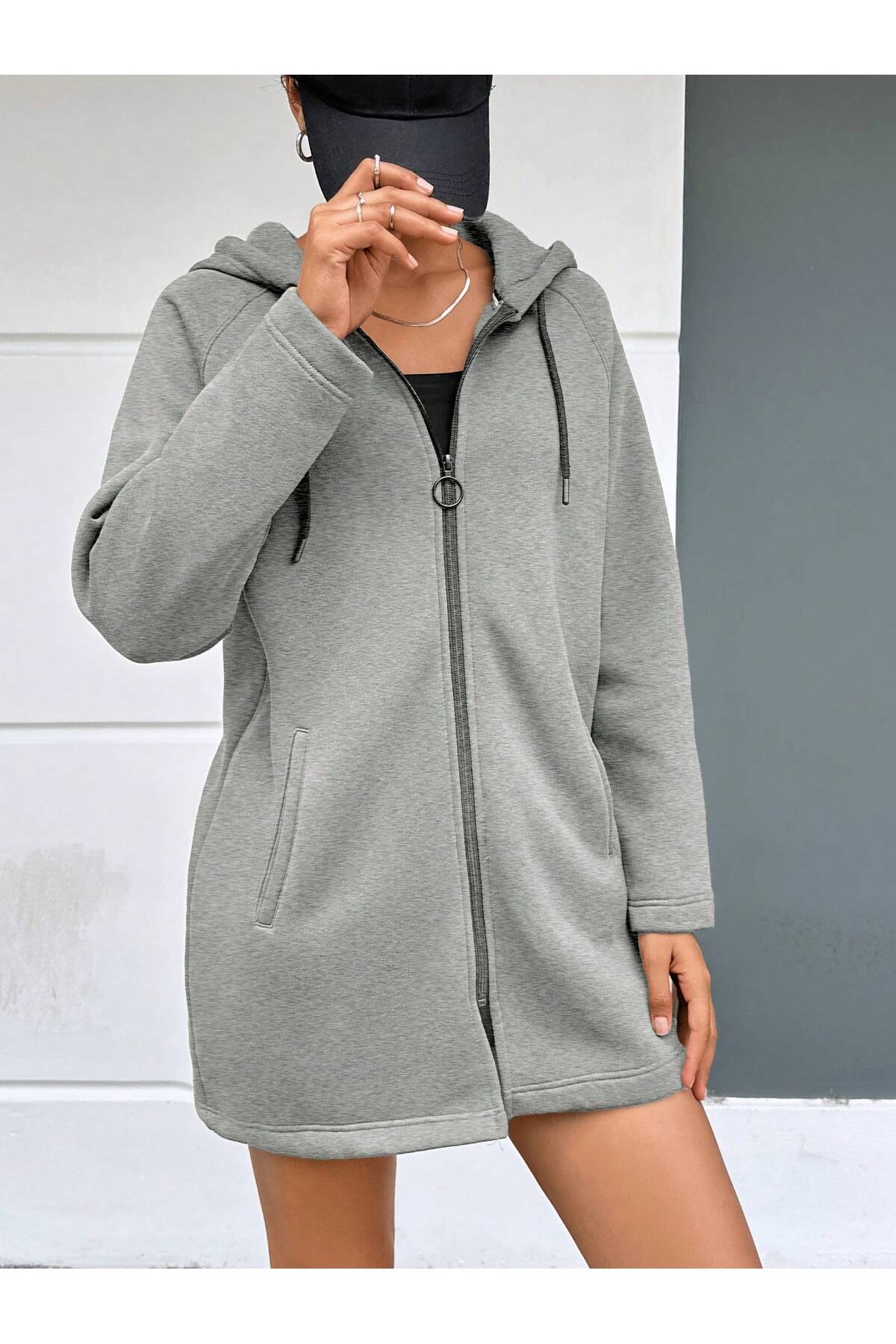 Mood Lab  Kadın Fermuarlı Kapüşonlu Sweatshirt Hoodıe - Görsel 2