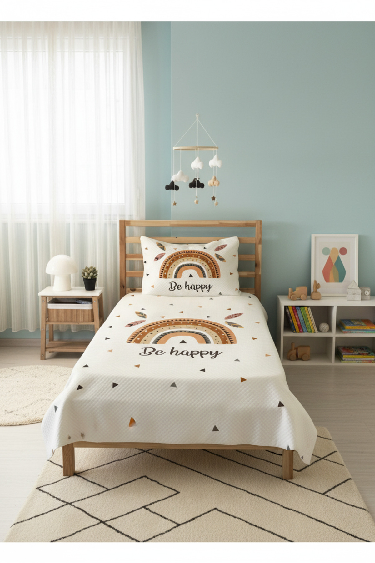 Evmila Gökkuşağı Desenli Tek Kişilik Pike Takımı 160x230 Beyaz fotoğrafı 2 (önizleme)