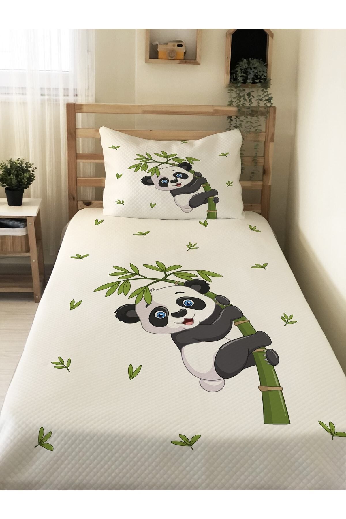 Evmila Panda Desenli Bebek Ve Çocuk Baskılı Tek Kişilik Pike Takımı 160 X 220 Cm Beyaz fotoğrafı 3 (önizleme)