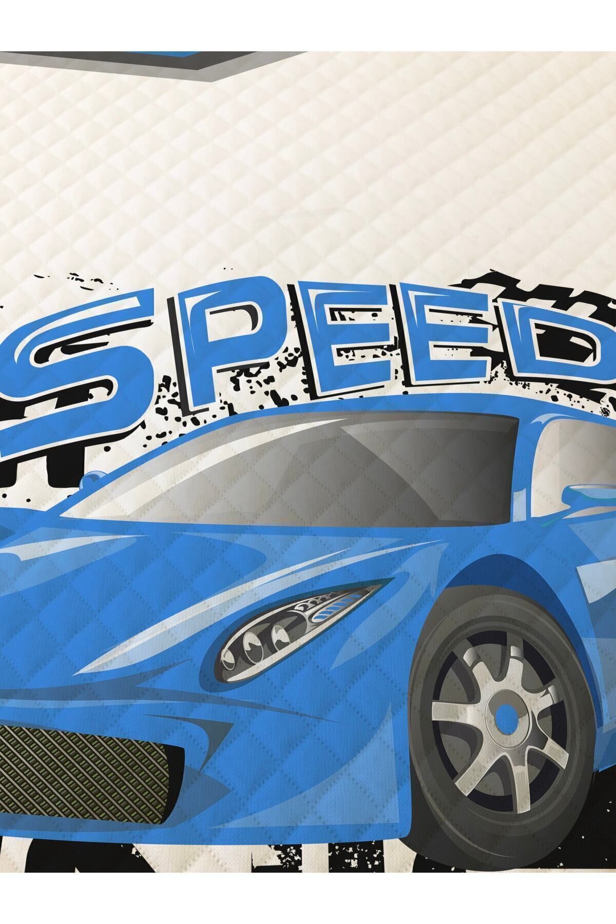 Evmila Mavi Araba Desenli Bebek Ve Çocuk Baskılı Tek Kişilik Pike Takımı 160x230 Beyaz fotoğrafı 4 (önizleme)