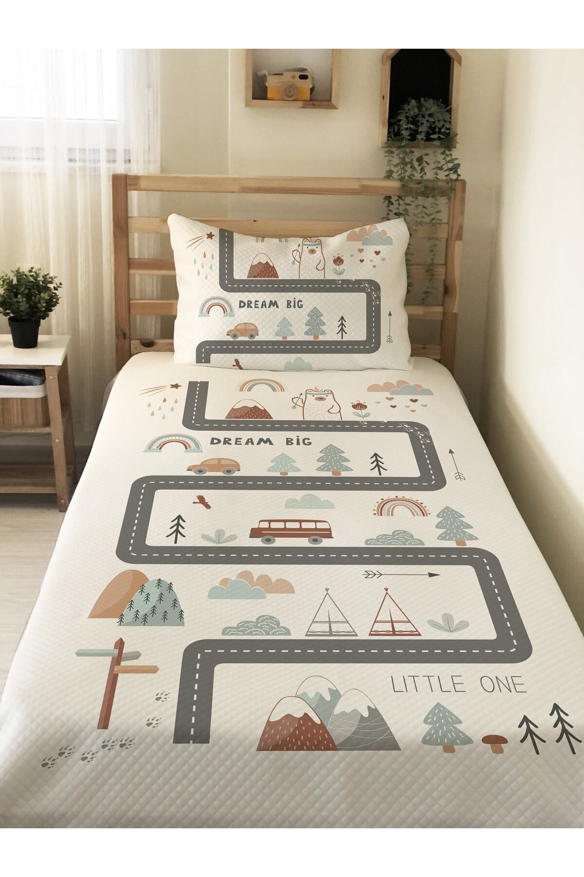 Evmila Yol Desenli Bebek Ve Çocuk Baskılı Tek Kişilik Pike Takımı 160x230 Beyaz fotoğrafı 3 (önizleme)