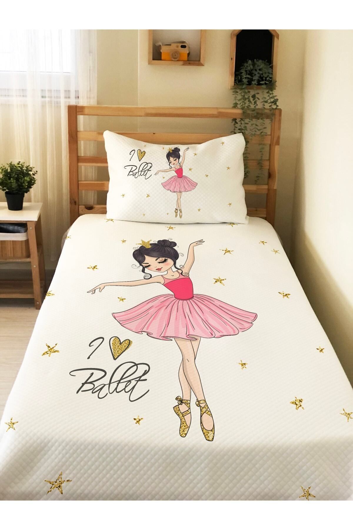 Evmila Balerin Kız Desenli Bebek Ve Çocuk Baskılı Tek Kişilik Pike Takımı 160x230 Beyaz fotoğrafı 3 (önizleme)