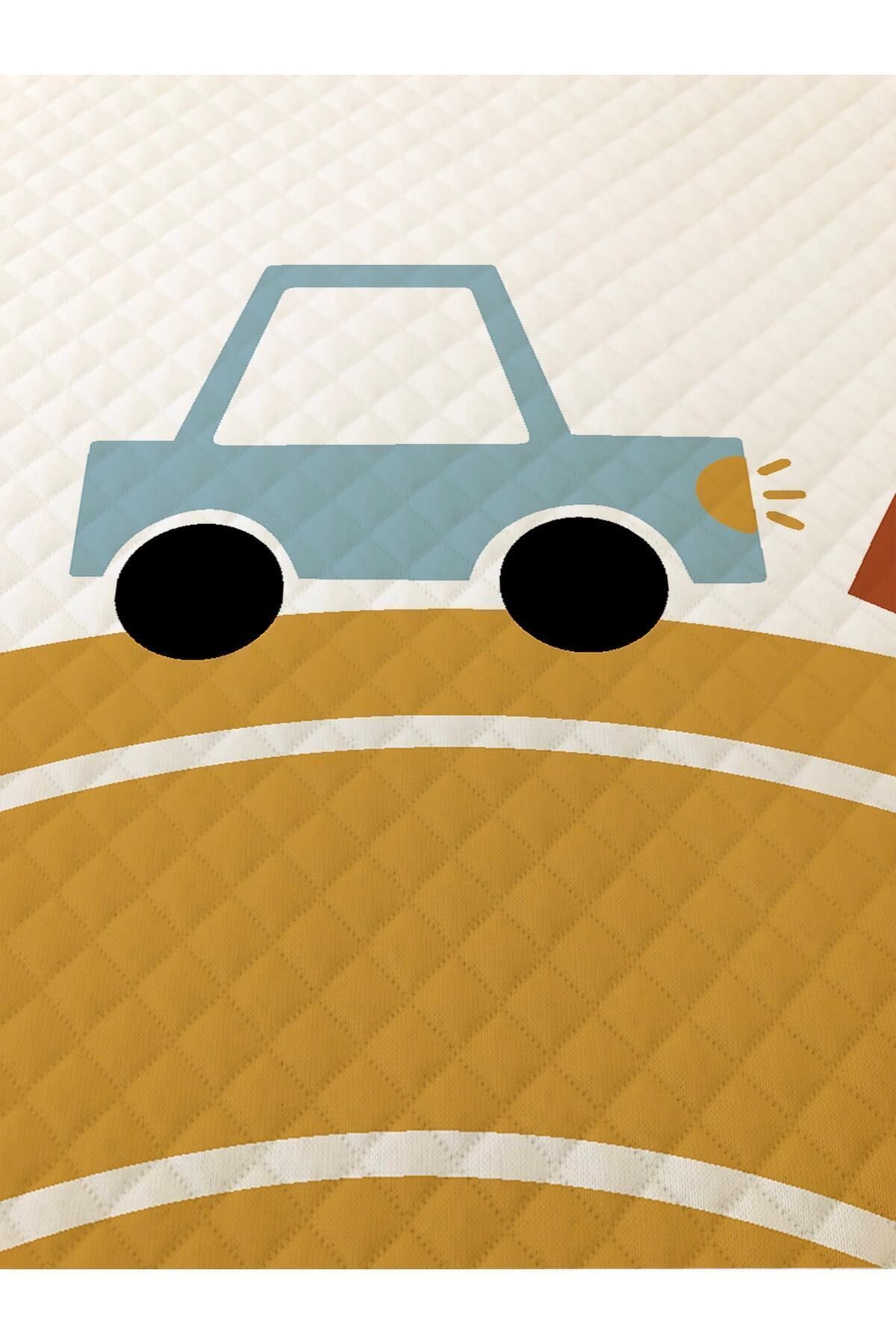 Evmila Oyuncak Araba Desenli Bebek Ve Çocuk Baskılı Tek Kişilik Pike Takımı 160x230 Beyaz fotoğrafı 4 (önizleme)