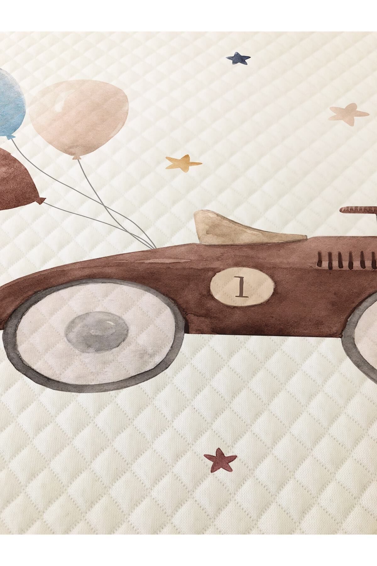 Evmila Antika Araba Desenli Bebek Ve Çocuk Baskılı Tek Kişilik Pike Takımı 160x230 Beyaz fotoğrafı 6 (önizleme)