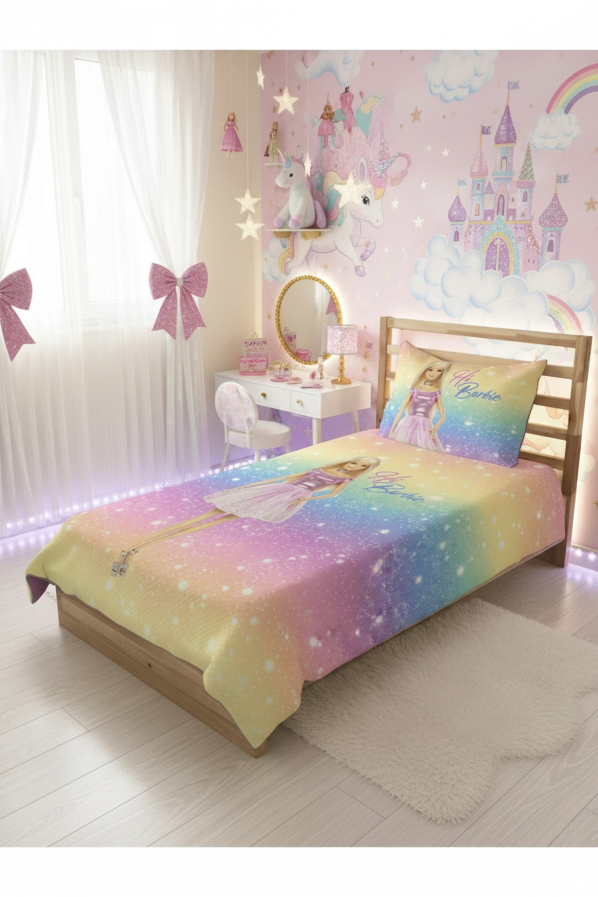 Evmila Prenses Kız Desenli Bebek Ve Çocuk Baskılı Tek Kişilik Pike Takımı 160x244 fotoğrafı 2 (önizleme)