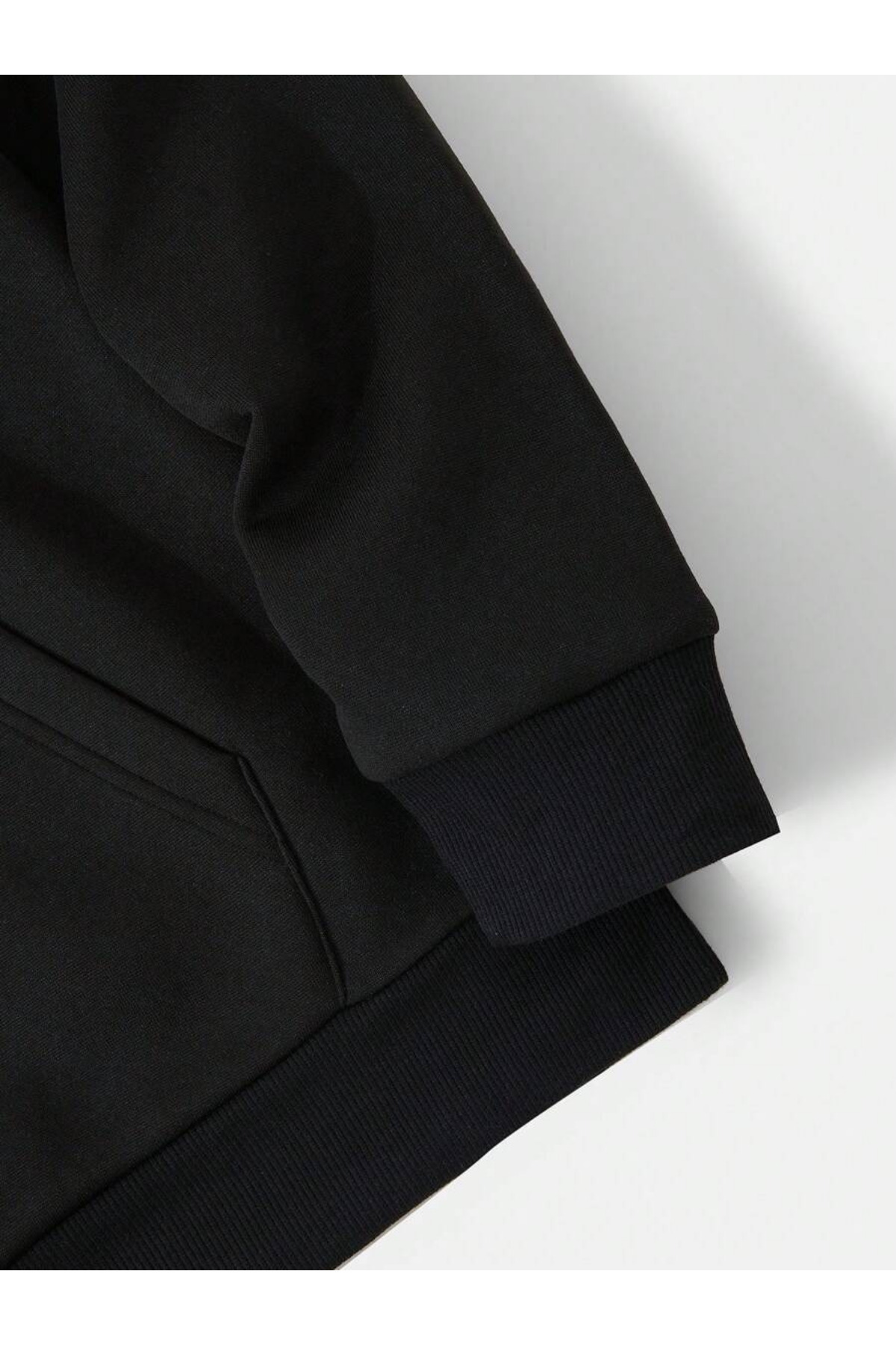 Deep sense  Erkek Siyah Kapüşonlu Fermuarlı Oversize Sweatshirt Kışlık Okul Hırkası Şardonlu Baskılı - Görsel 3