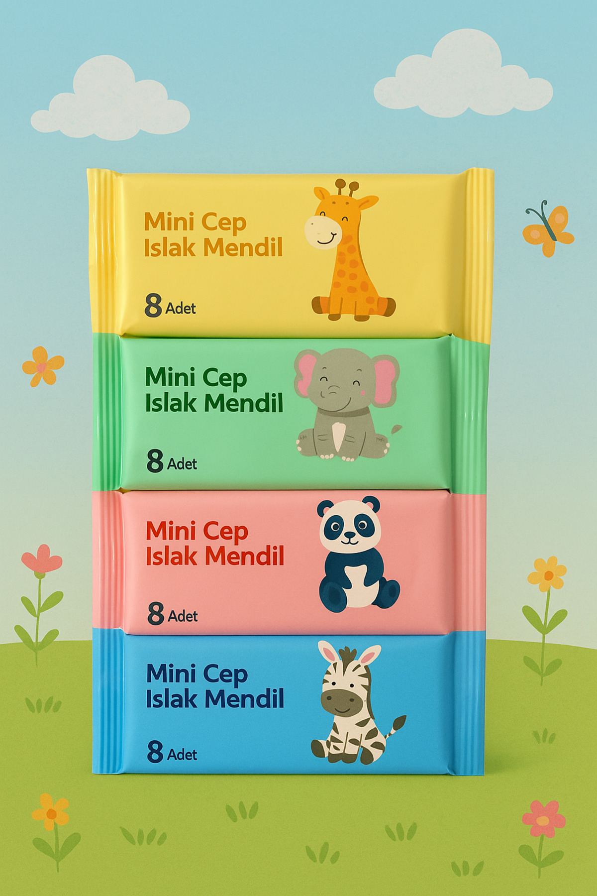 Tuppee Mini Cep Islak Mendili 4 Paket 8'li – Sevimli Hayvanlar Serisi – Alkolsüz & Parfümsüz (4 x 8 x 8) fotoğrafı 2 (önizleme)